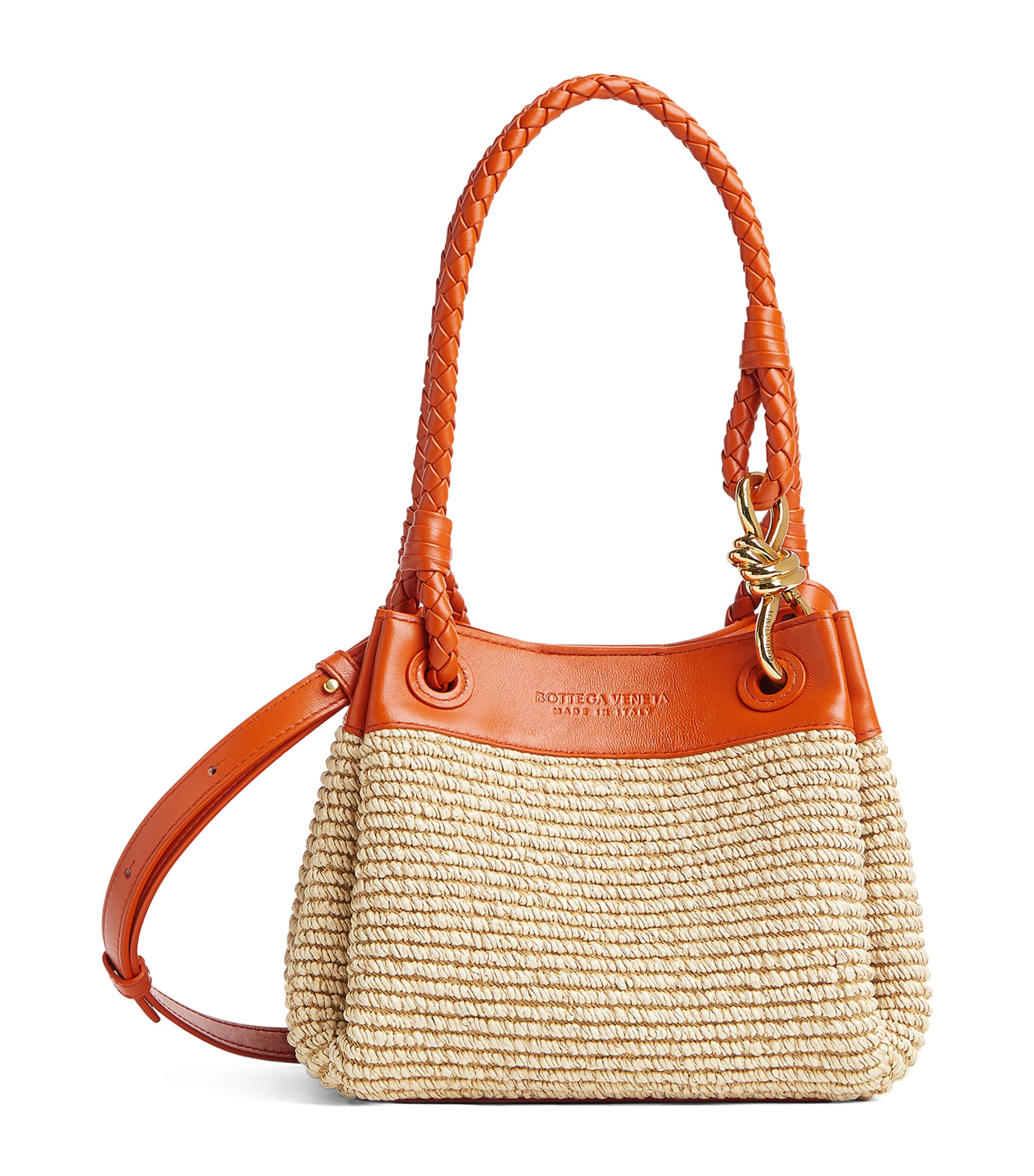 Shop Bottega Veneta Small Raffia Parachute Shoulder Bag In White