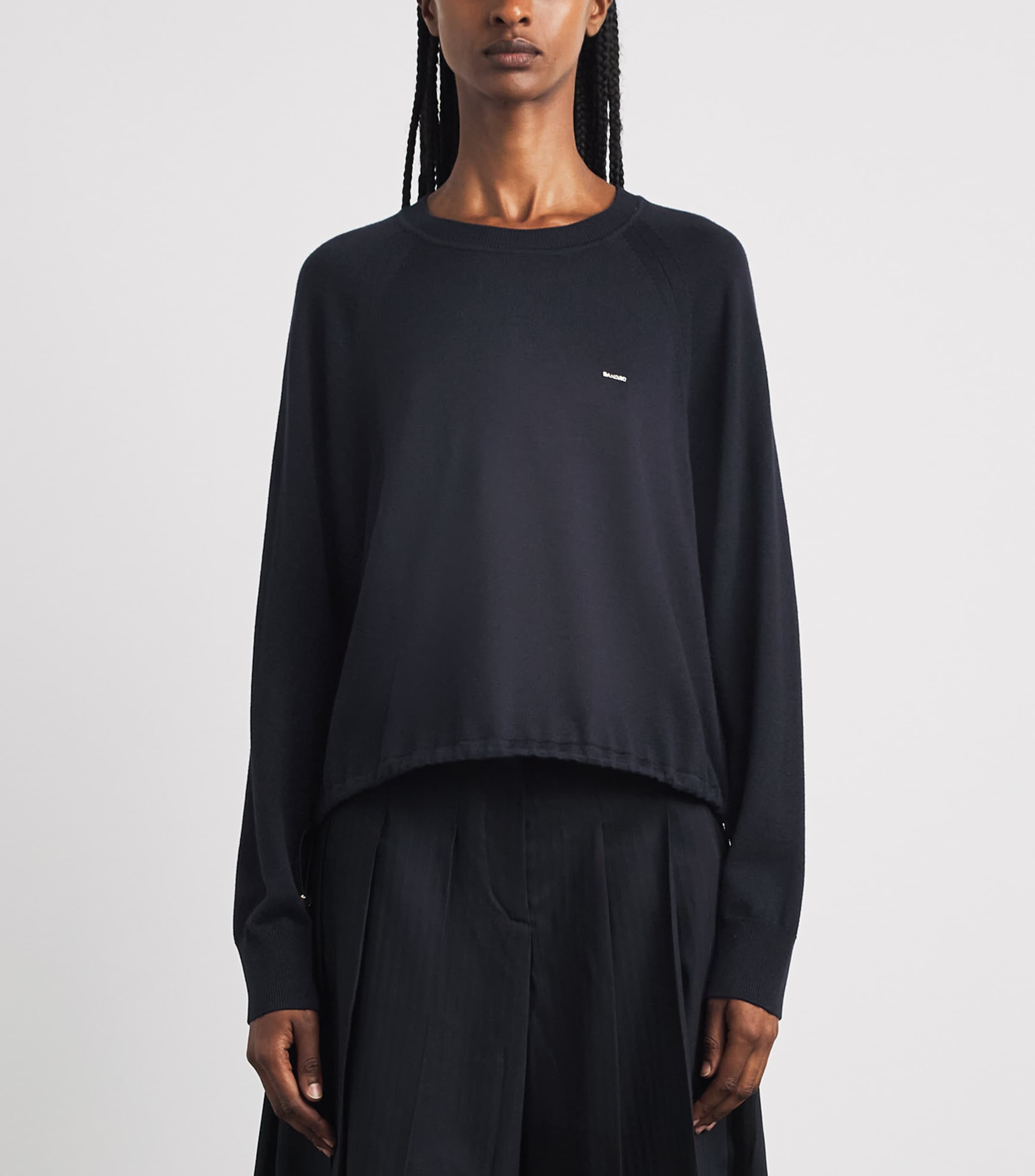 Sandro Paris Womens Wool-Blend Logo Sweater Navy Blue Image 4