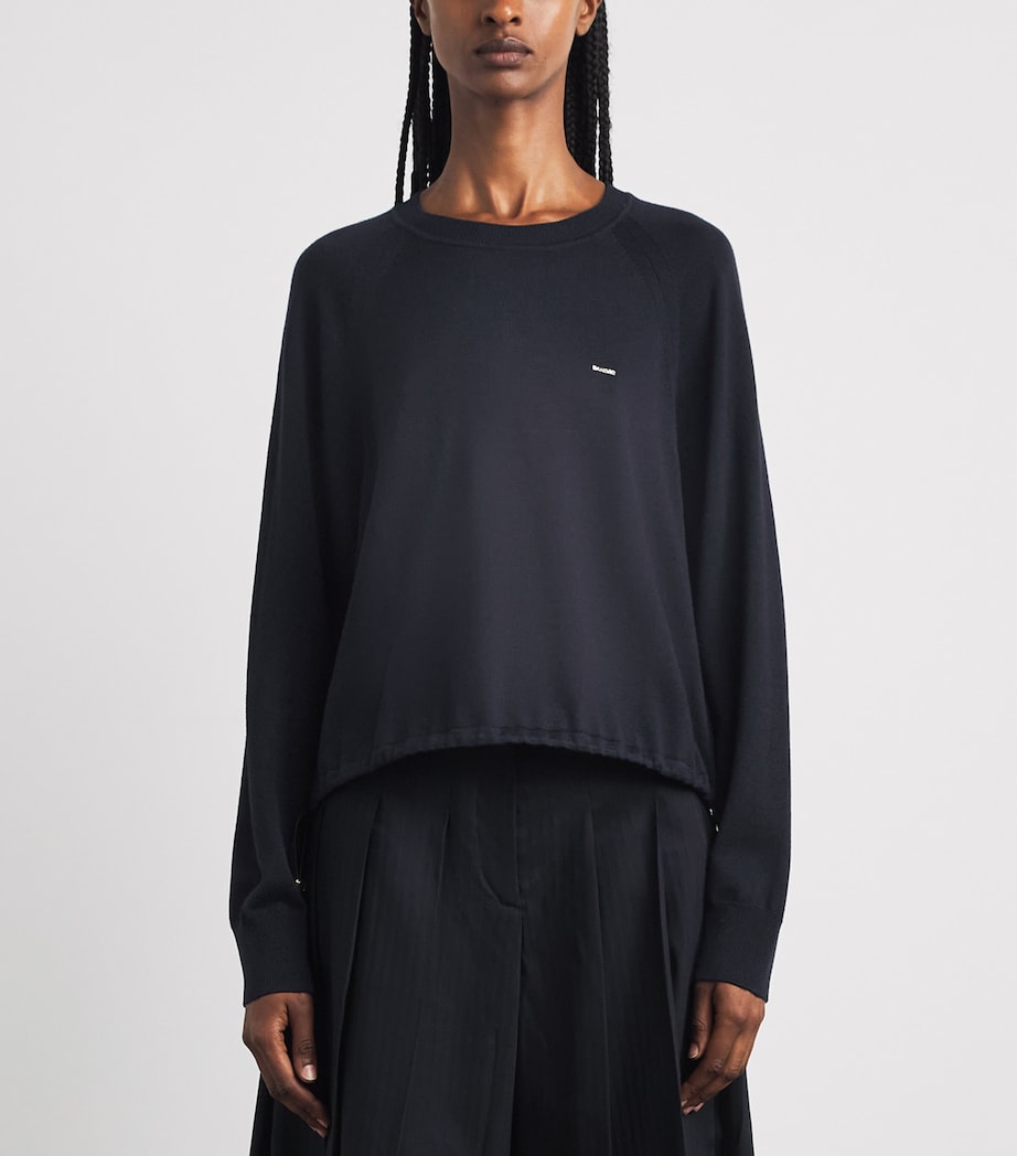 Sandro Paris Womens Wool-Blend Logo Sweater Navy Blue Image 4