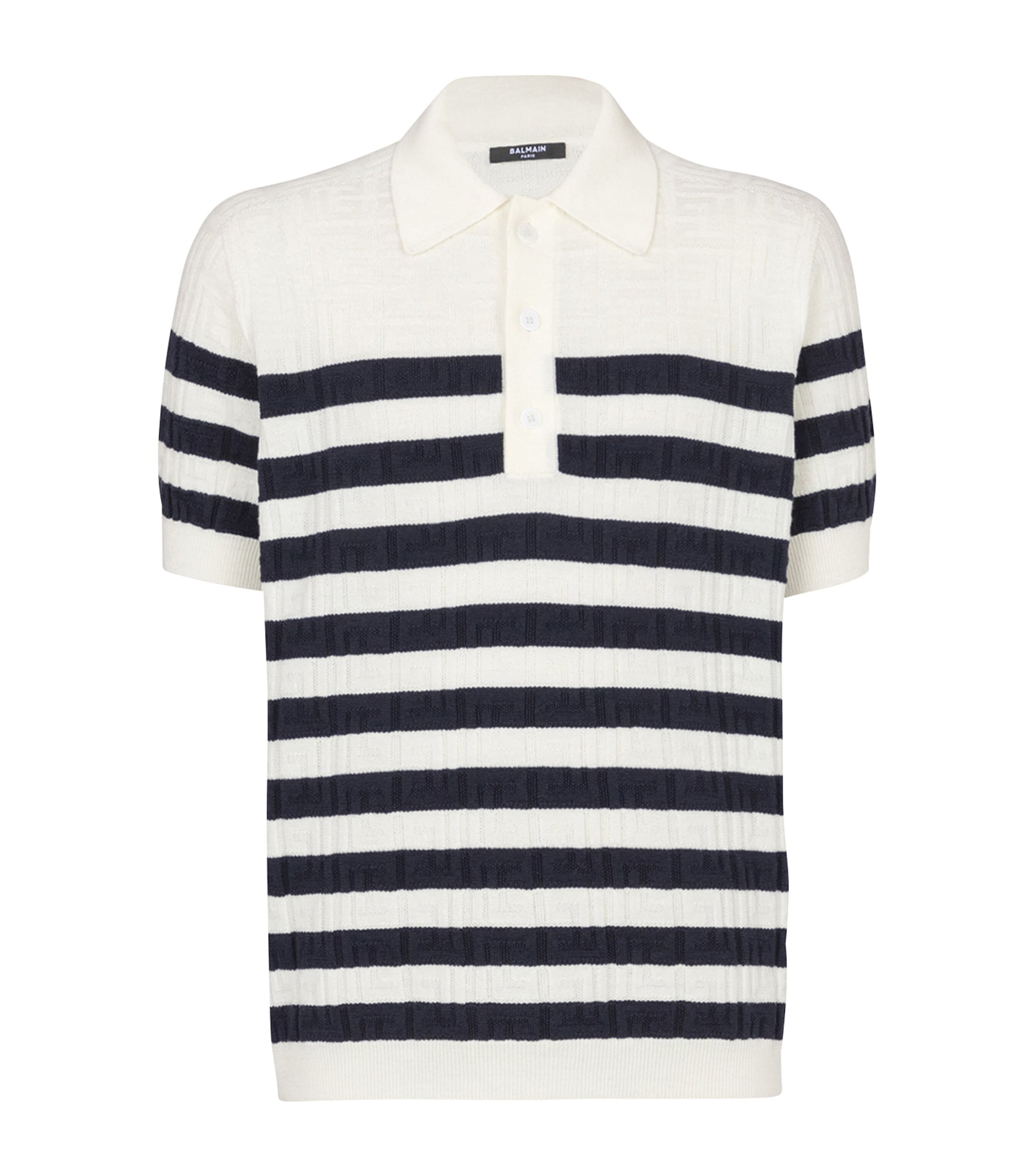 Virgin Wool Monogram Polo Shirt GCR BLANC/MARINE Image 1