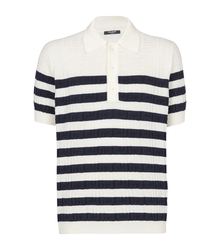 Virgin Wool Monogram Polo Shirt GCR BLANC/MARINE Image 1