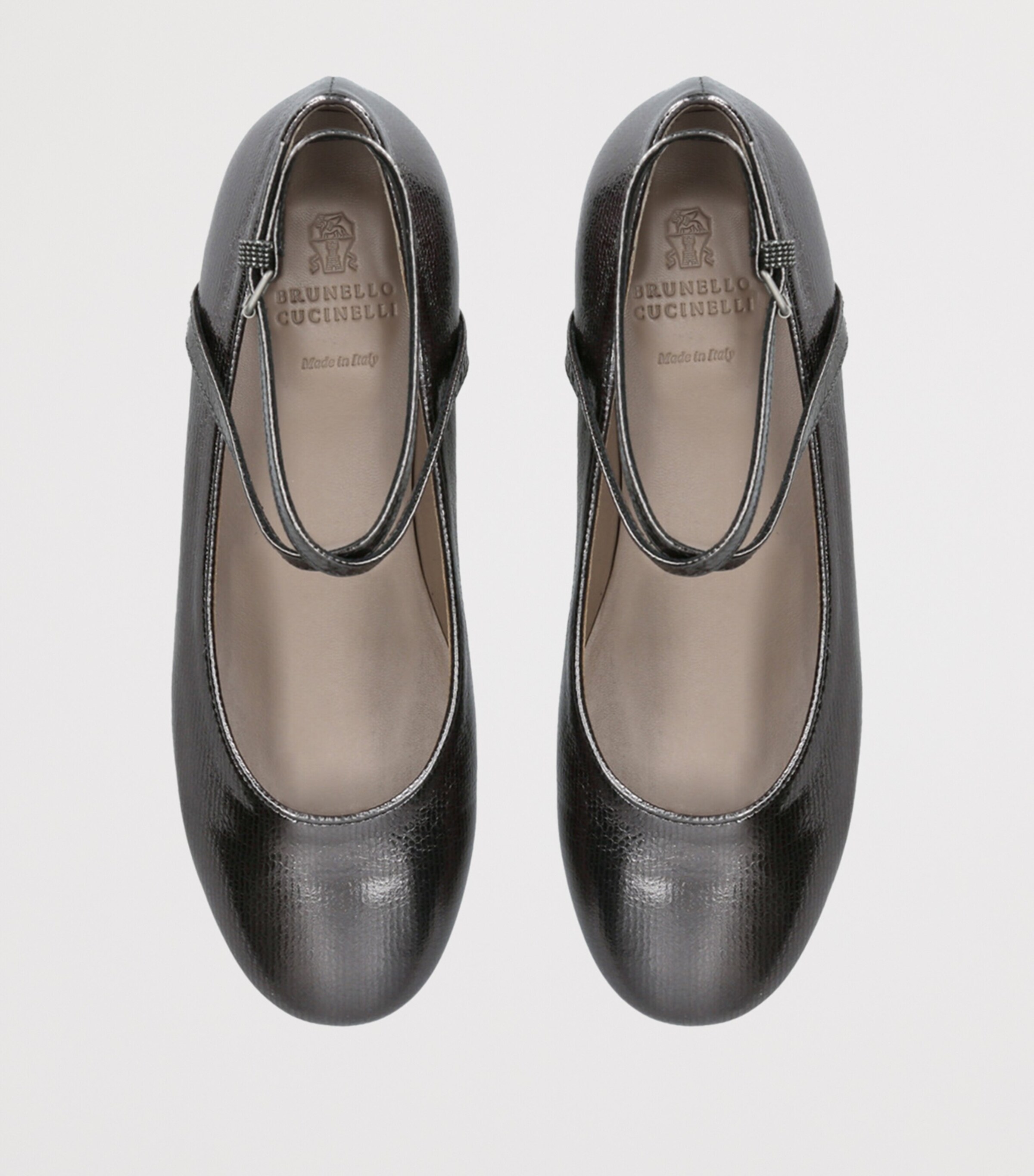 Brunello Cucinelli Leather Metallic Ballet Flats Pewter Image 4