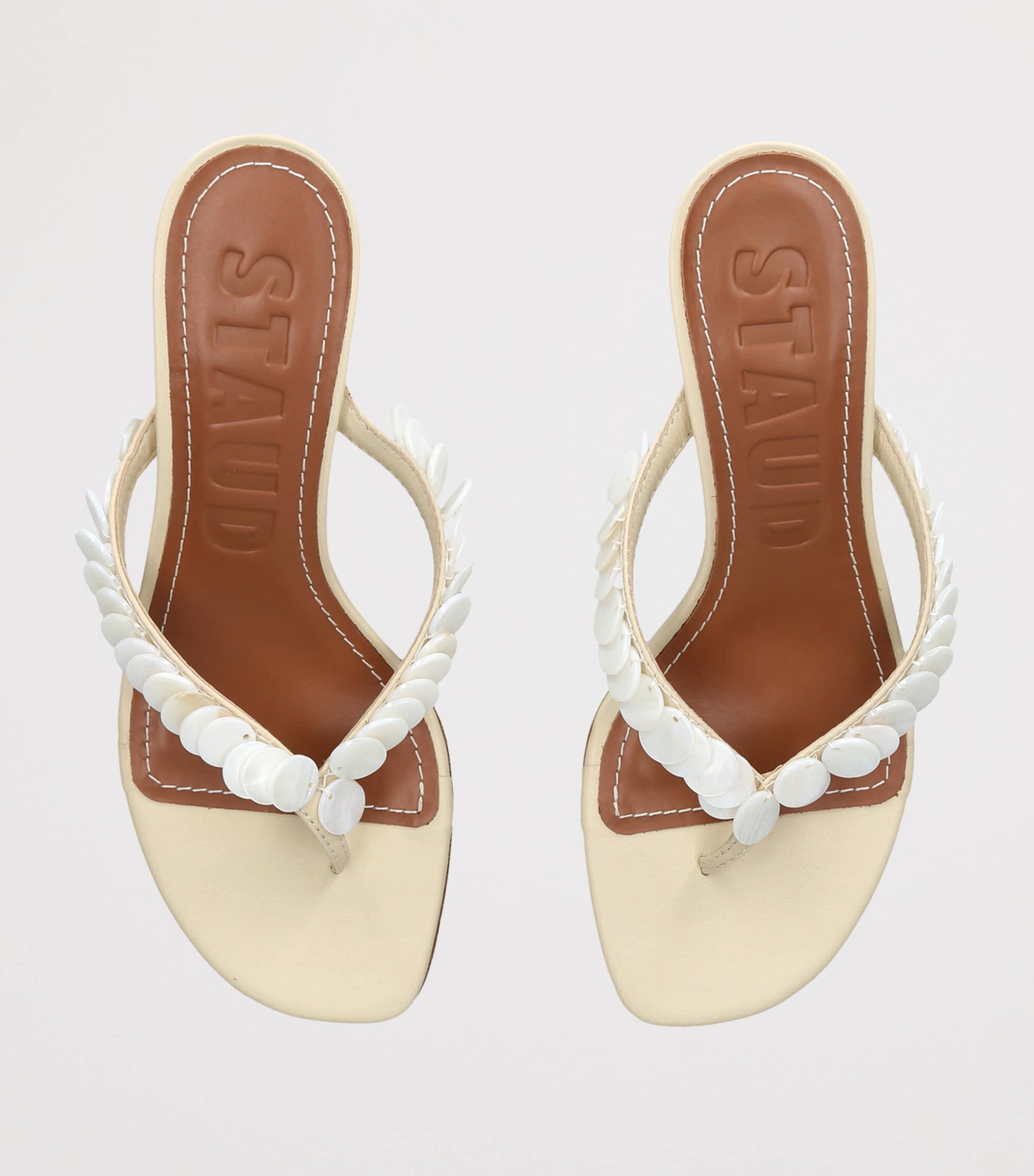 STAUD Leather Freja Heeled Mules 60 Cream Image 4