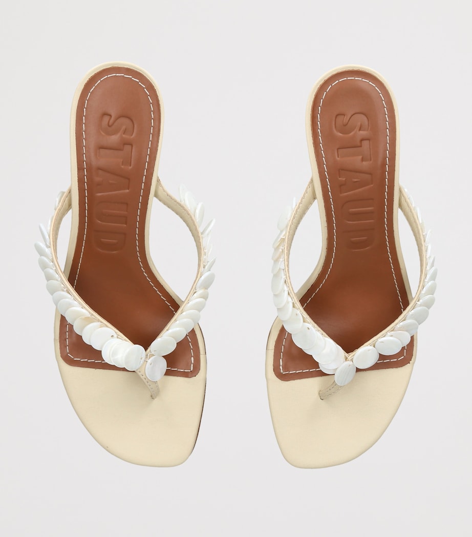 STAUD Leather Freja Heeled Mules 60 Cream Image 4