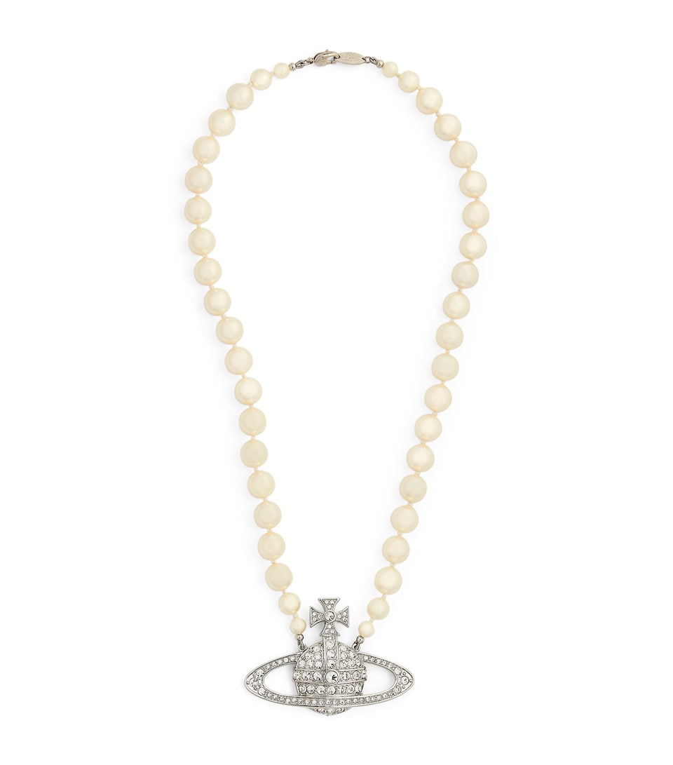 Vivienne Westwood Pearl Bas Relief Necklace Plat/crm/cryst