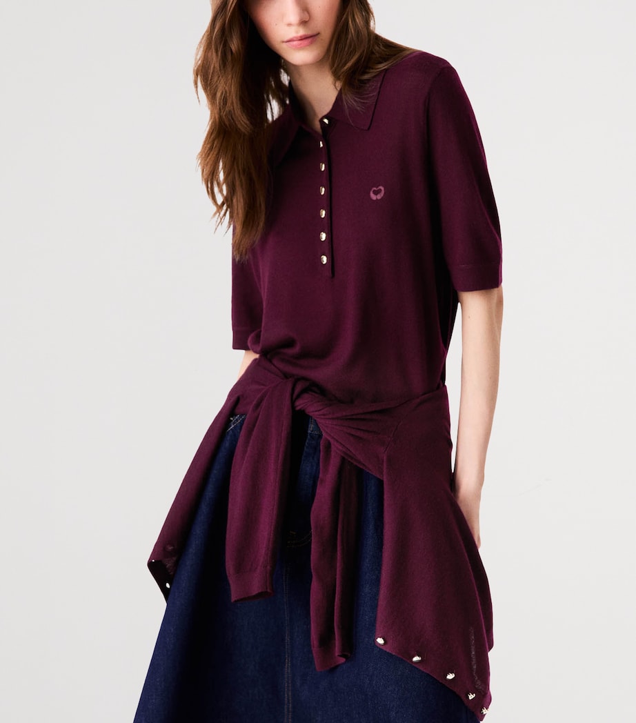 Maje Womens Wool Polo Sweater Eggplant Image 6