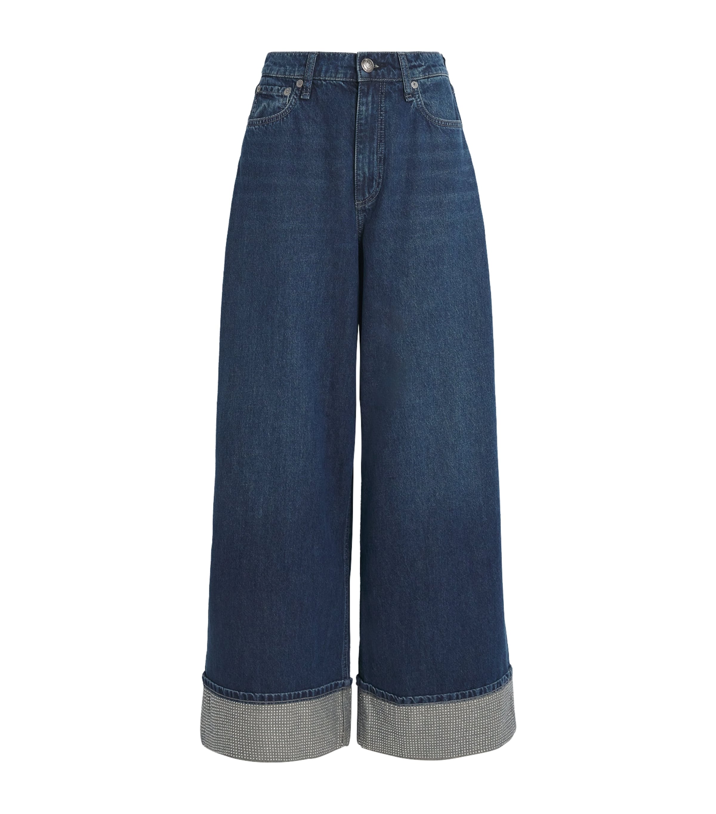 Rag & Bone Rhinestone-cuffs Sofie High-rise Wide-leg Jeans In Blue