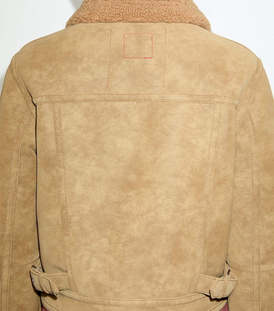 MAX&Co. Womens Faux Shearling Collar Aviator Coat Biscuit Image 5