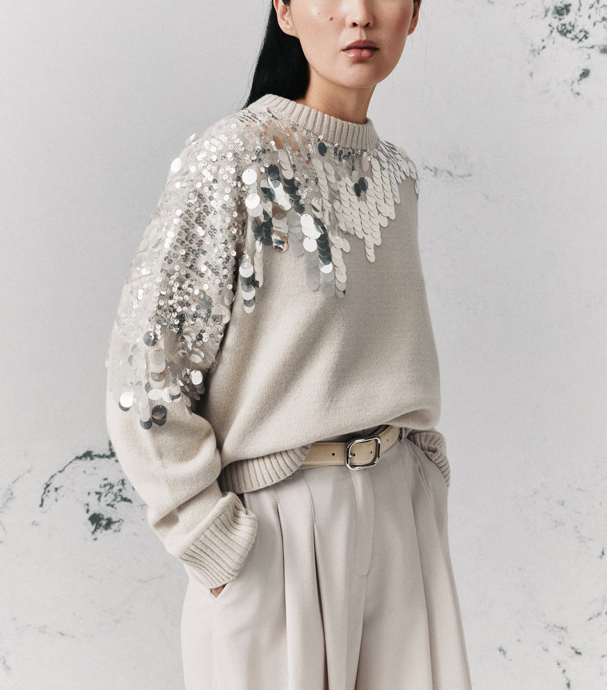 Marella Womens Wool Sequinned Sweater Turtledove Image 2