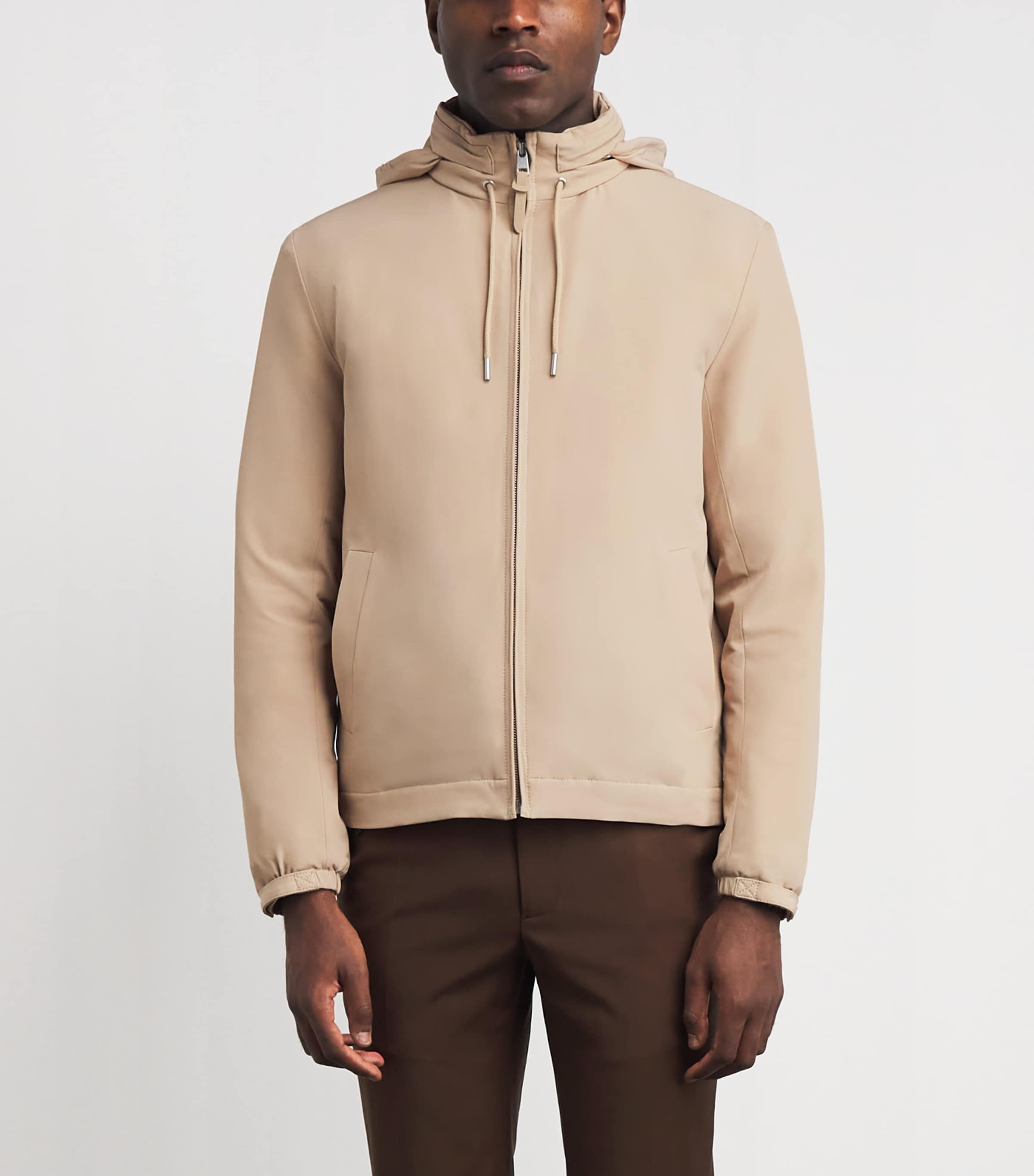 Sandro Paris Mens Hooded Quilted Zip-Up Jacket Sand Image 4