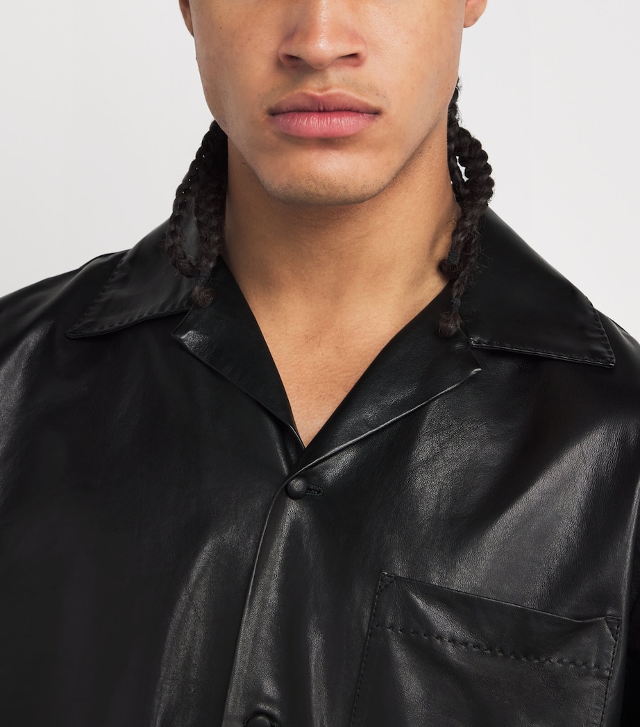Short-Sleeve Logo Leather Shirt BLACK Image 6