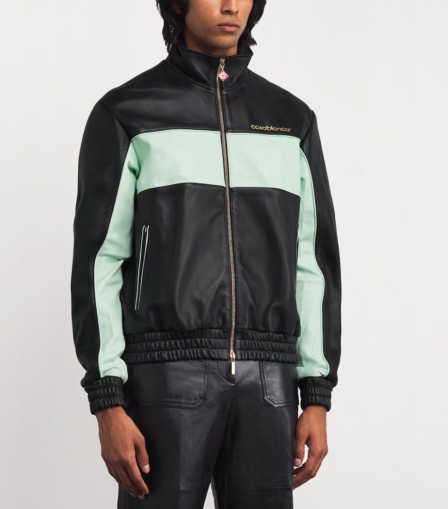 Leather Monogram Track Jacket BLACK & MINT Image 3
