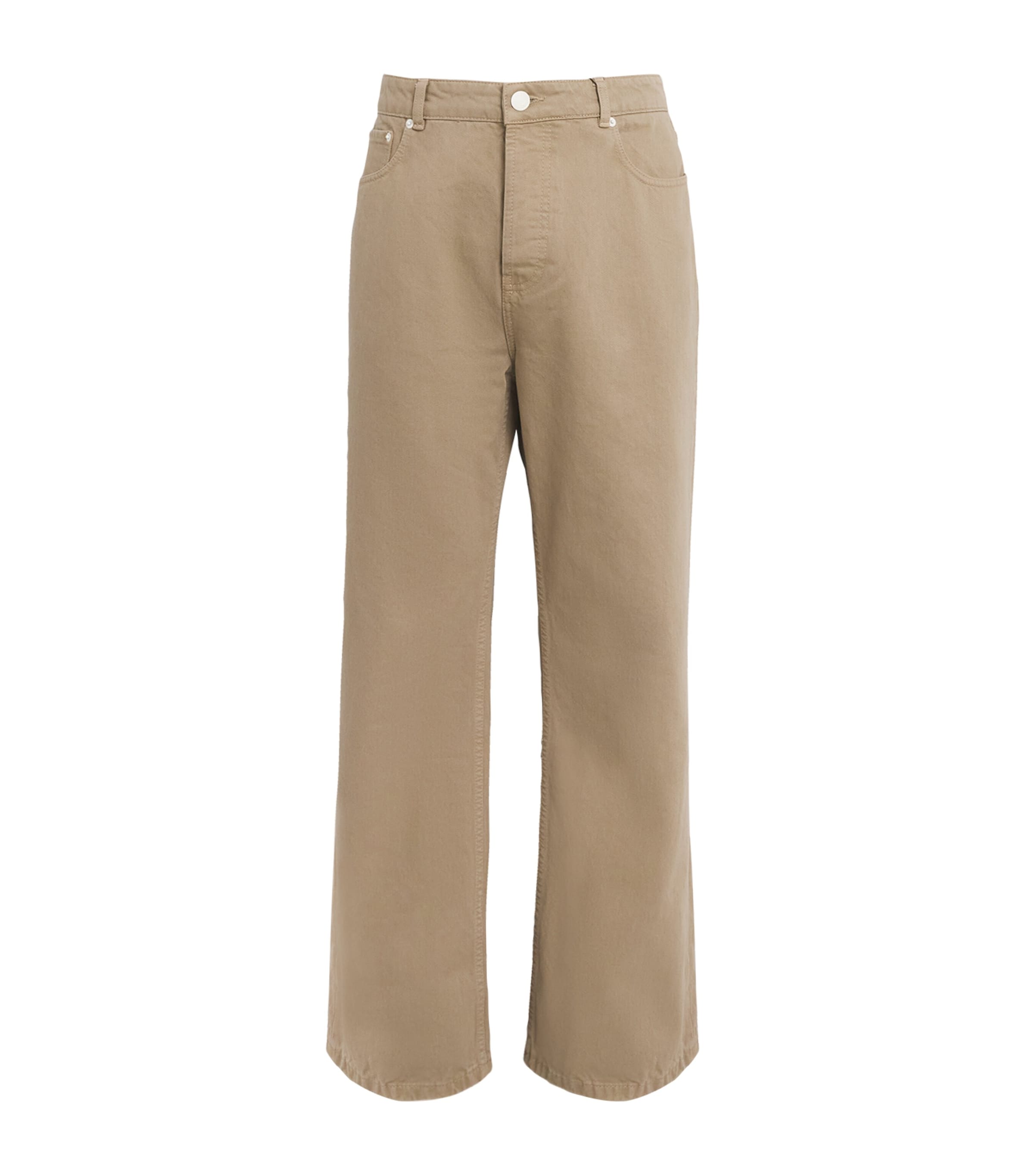 AMI Paris Mens Mid-Rise Large-Fit Jeans Beige Taupe Image 1