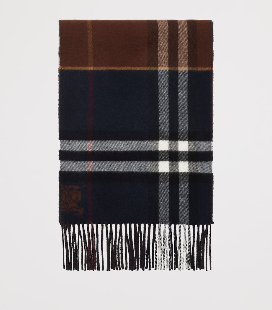 Cashmere Contrast Check Scarf INK BLUE/TREACLE Image 3