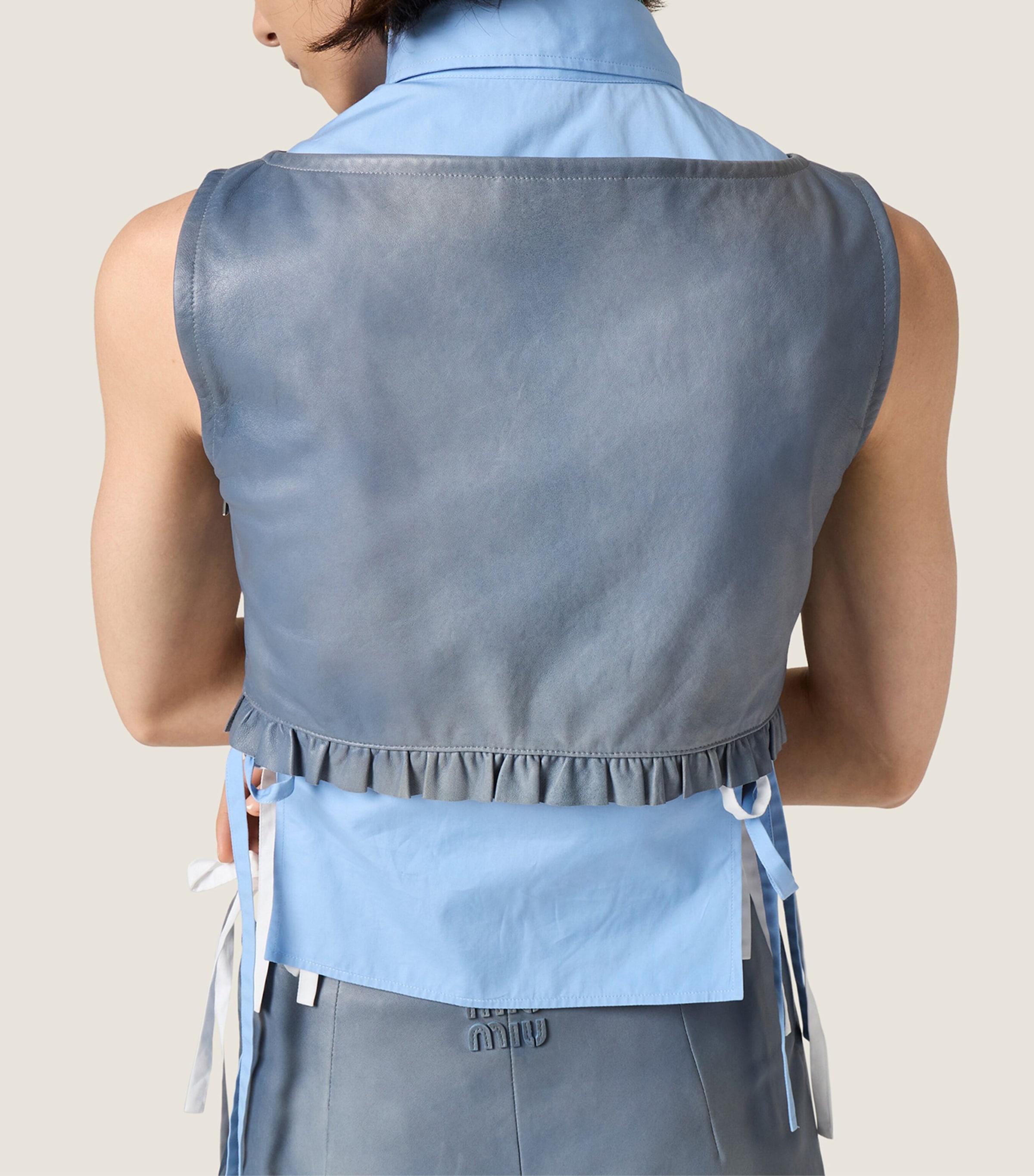 Miu Miu Womens Nappa Leather Cropped Top Light Blue Image 6