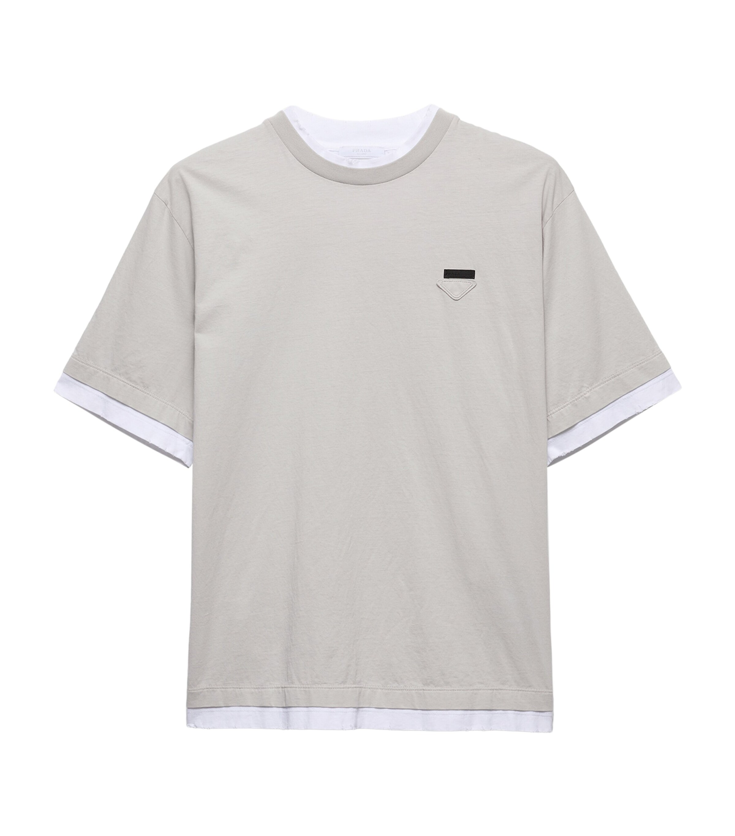 Prada Mens Cotton Layered Triangle T-Shirt Grey Image 1