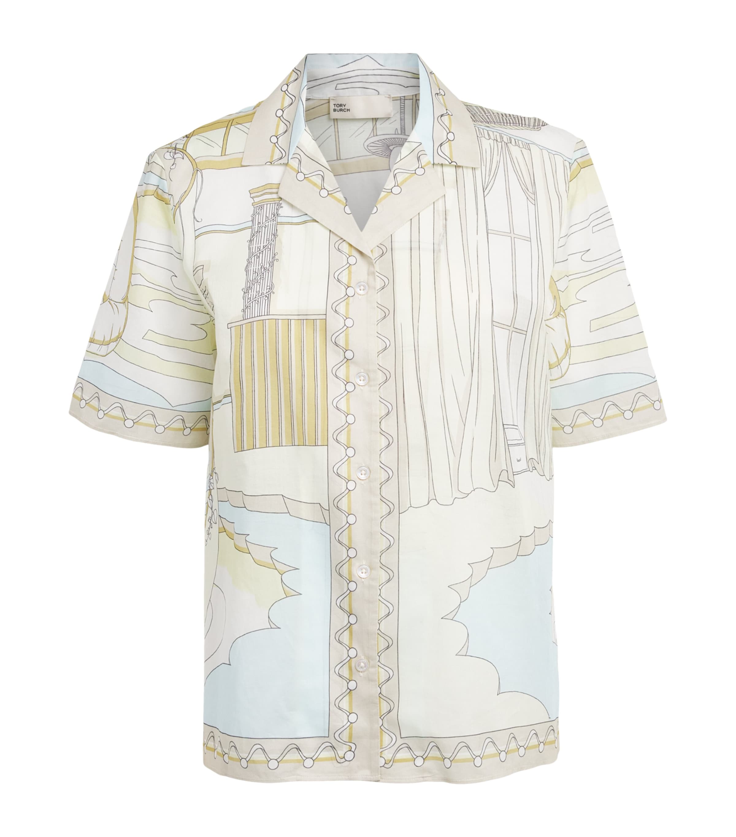 Tory Burch Womens Cotton Printed Shirt The Pool Beige Image 1