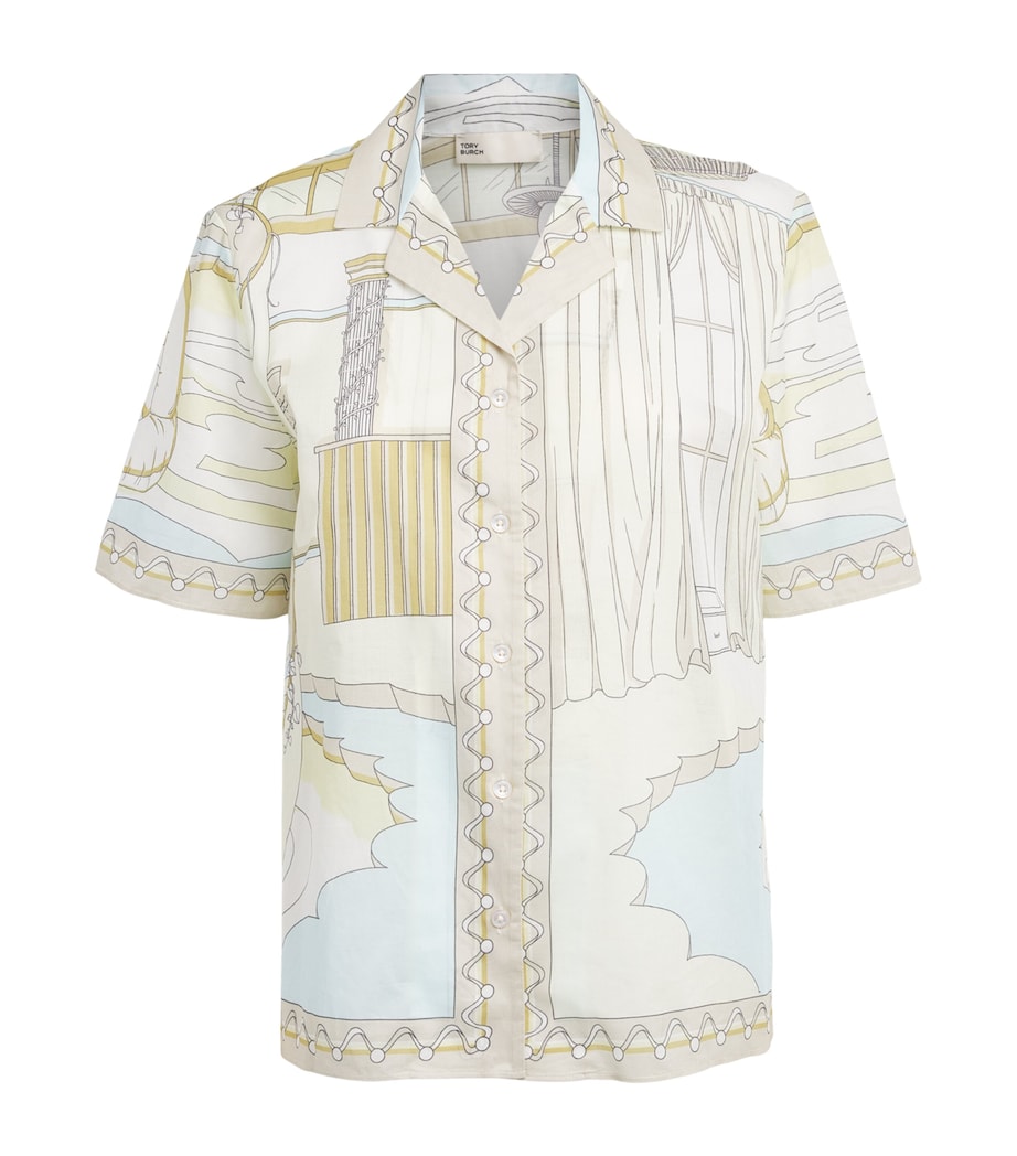 Tory Burch Womens Cotton Printed Shirt The Pool Beige Image 1