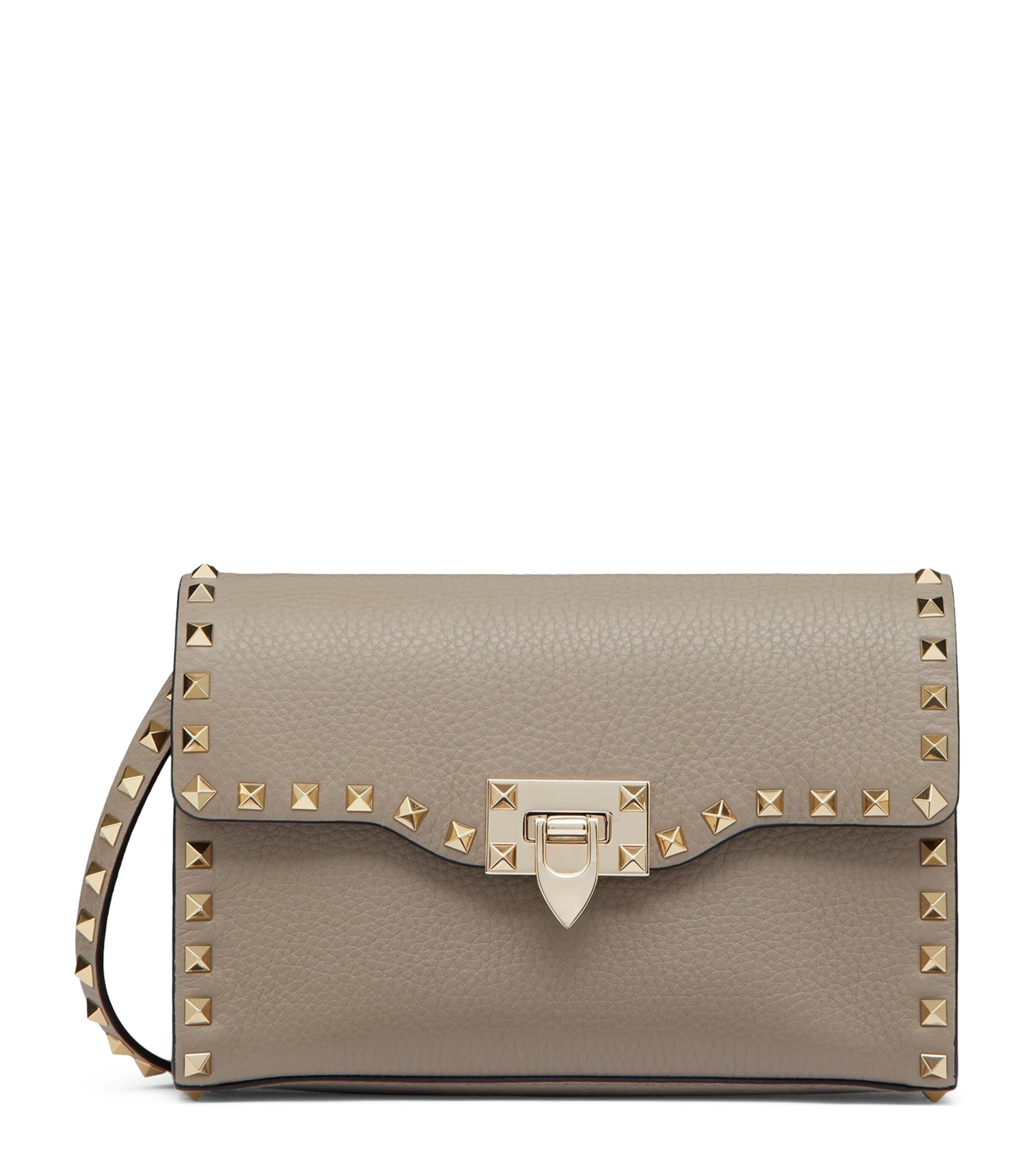 Valentino Garavani Small Leather Rockstud Shoulder Bag In Grey