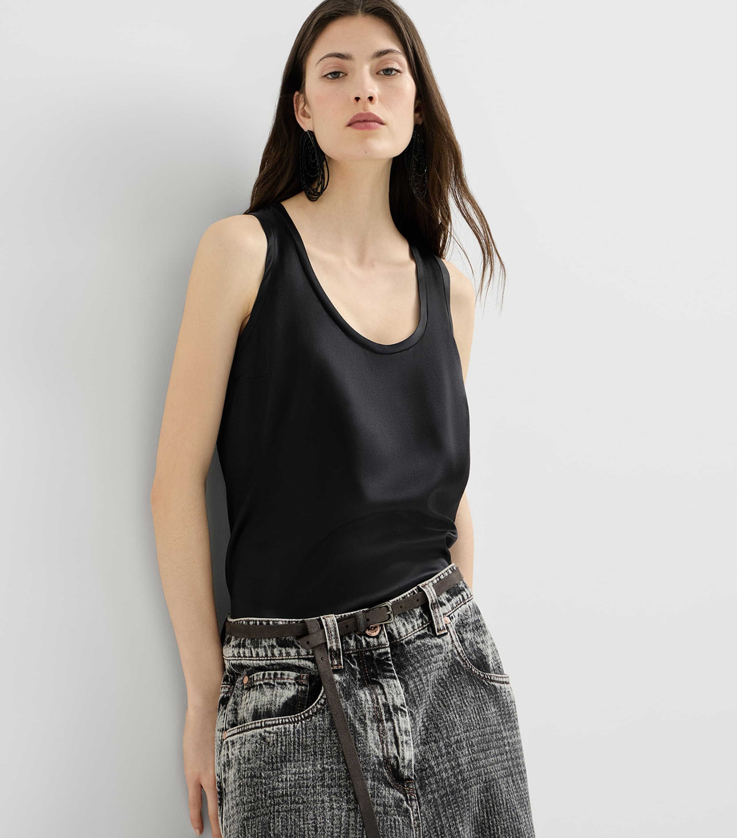 Brunello Cucinelli Womens Stretch-Silk Satin Tank Top Image 2