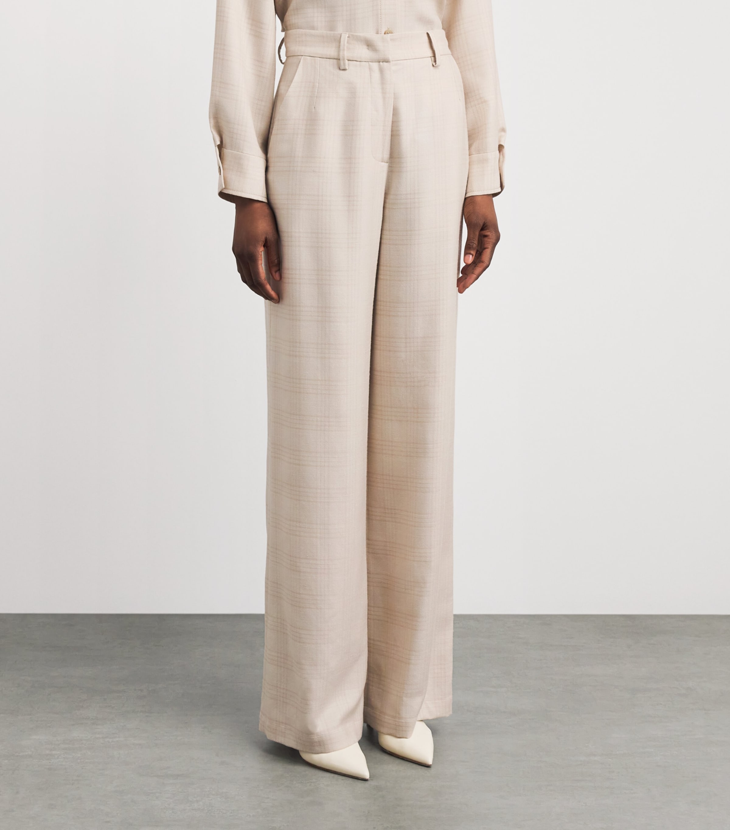 Colombo Womens Cashmere-Silk Wide-Leg Trousers Sand Image 4