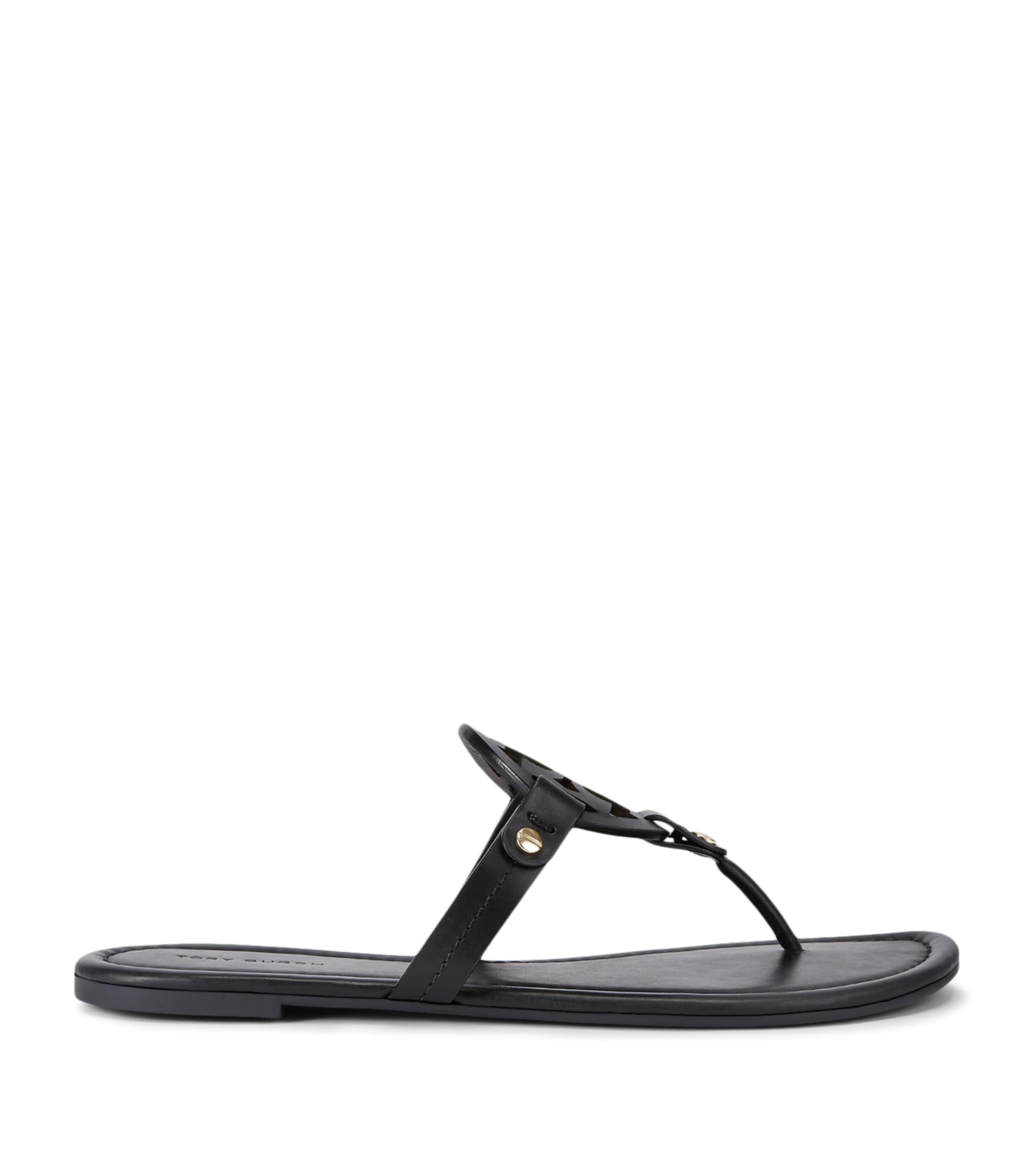 Tory Burch Leather Sandals With Logo On The Front In Black