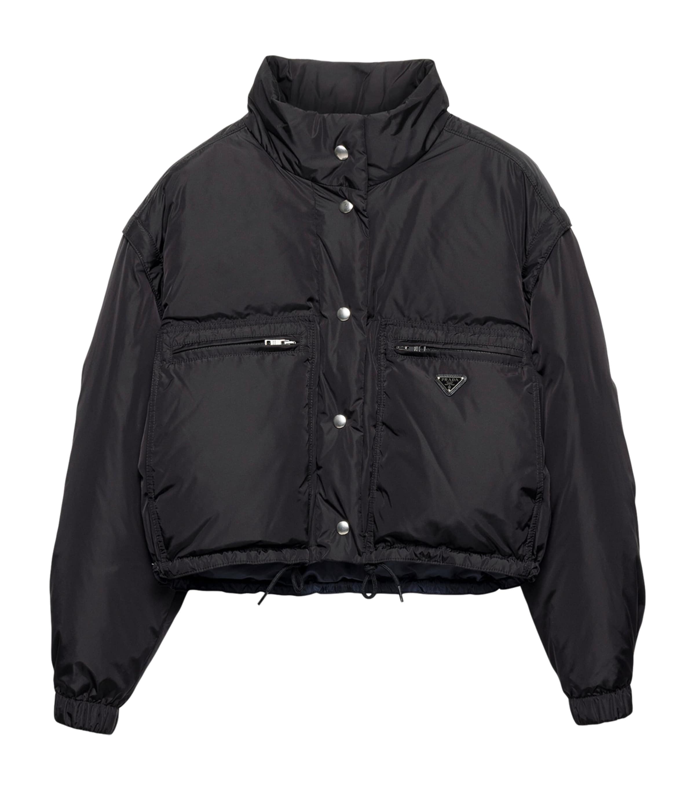 Prada Womens Re-Nylon Cropped Down Jacket Black Image 1