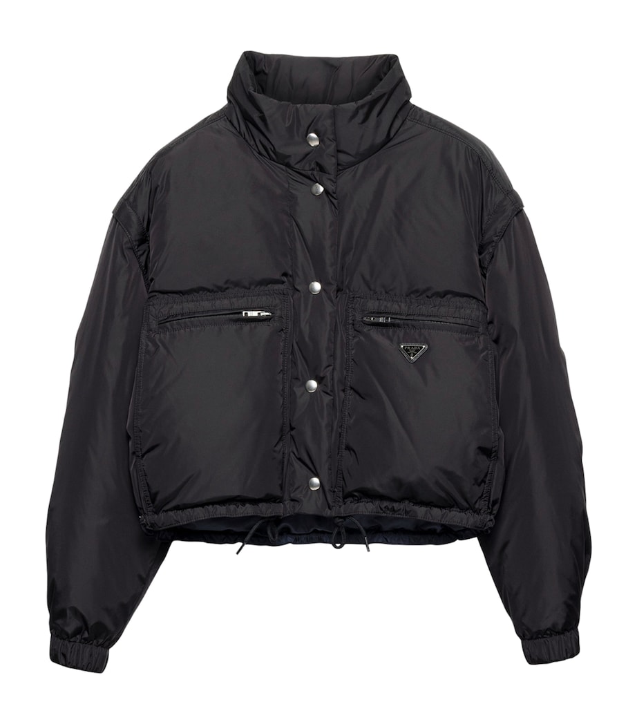 Prada Womens Re-Nylon Cropped Down Jacket Black Image 1