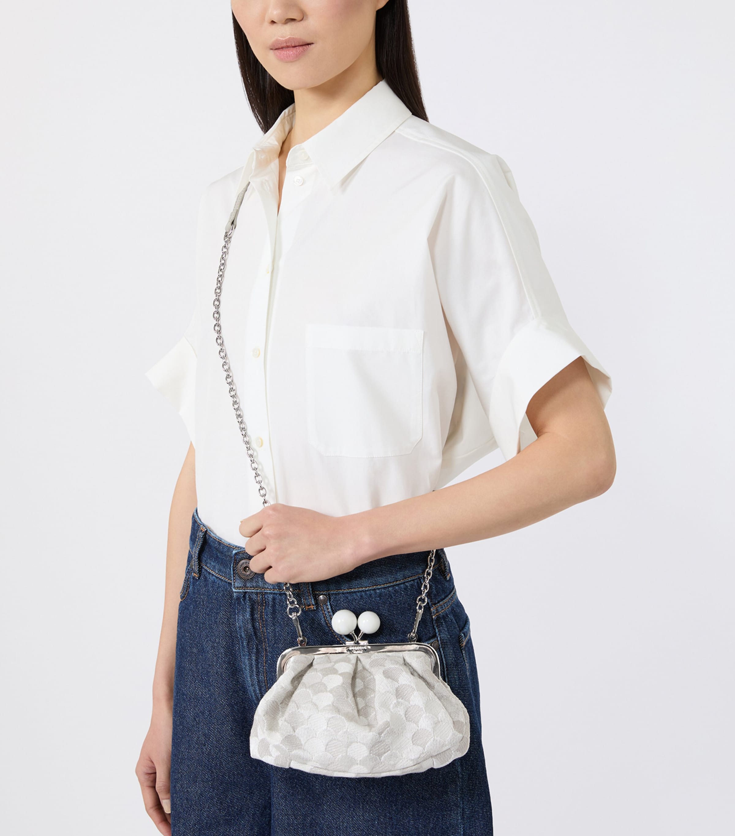 Weekend Max Mara White Woven Jacquard Pasticcino Clutch Bag