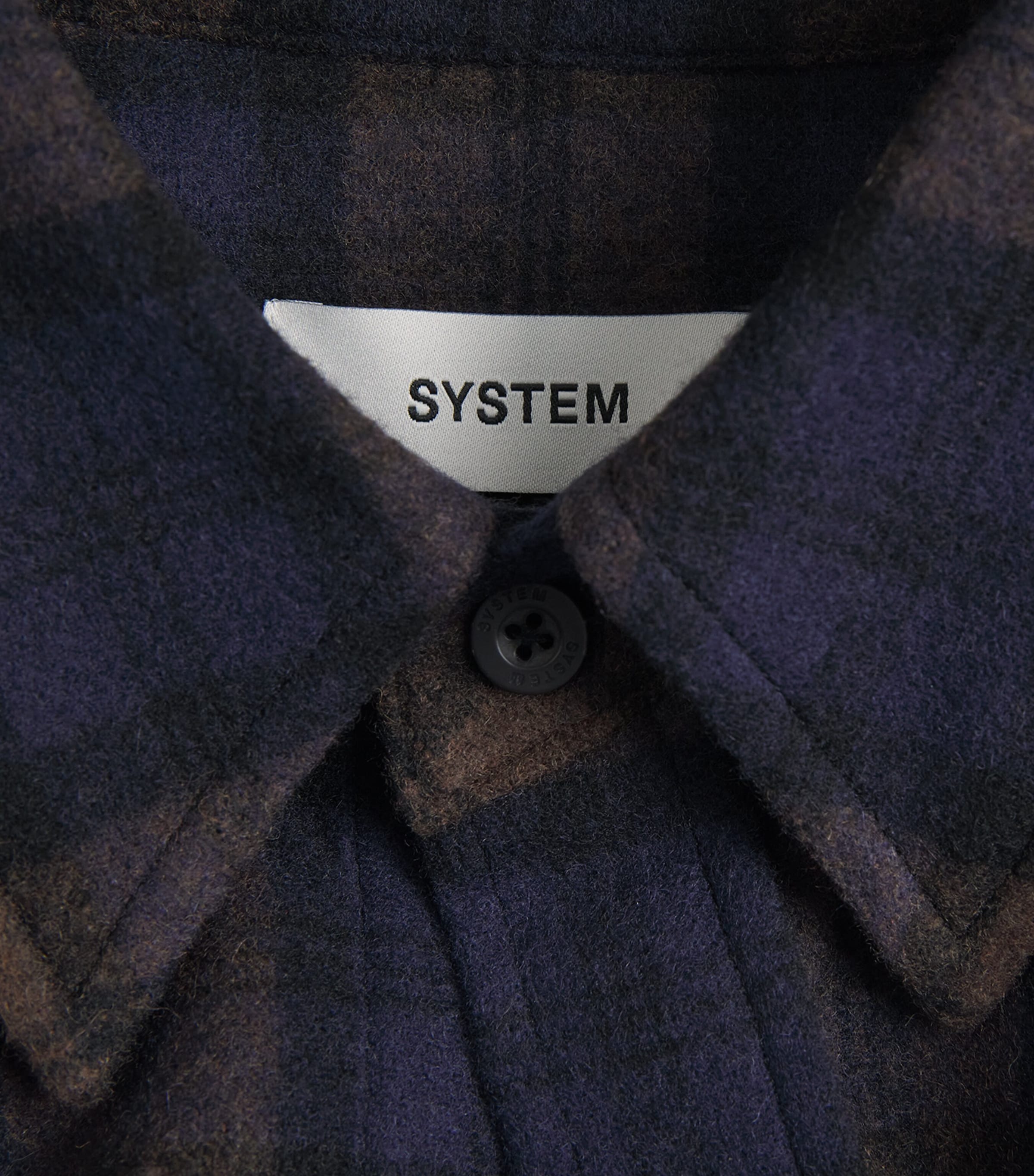 System Mens Wool-Blend Check Shirt Dark Navy Image 6