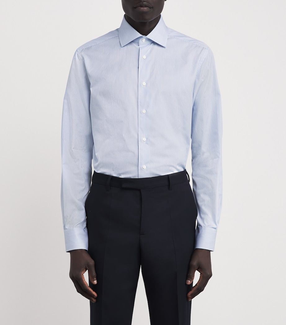 Cotton Stripe Formal Shirt 001 NAVY BLUE Image 3