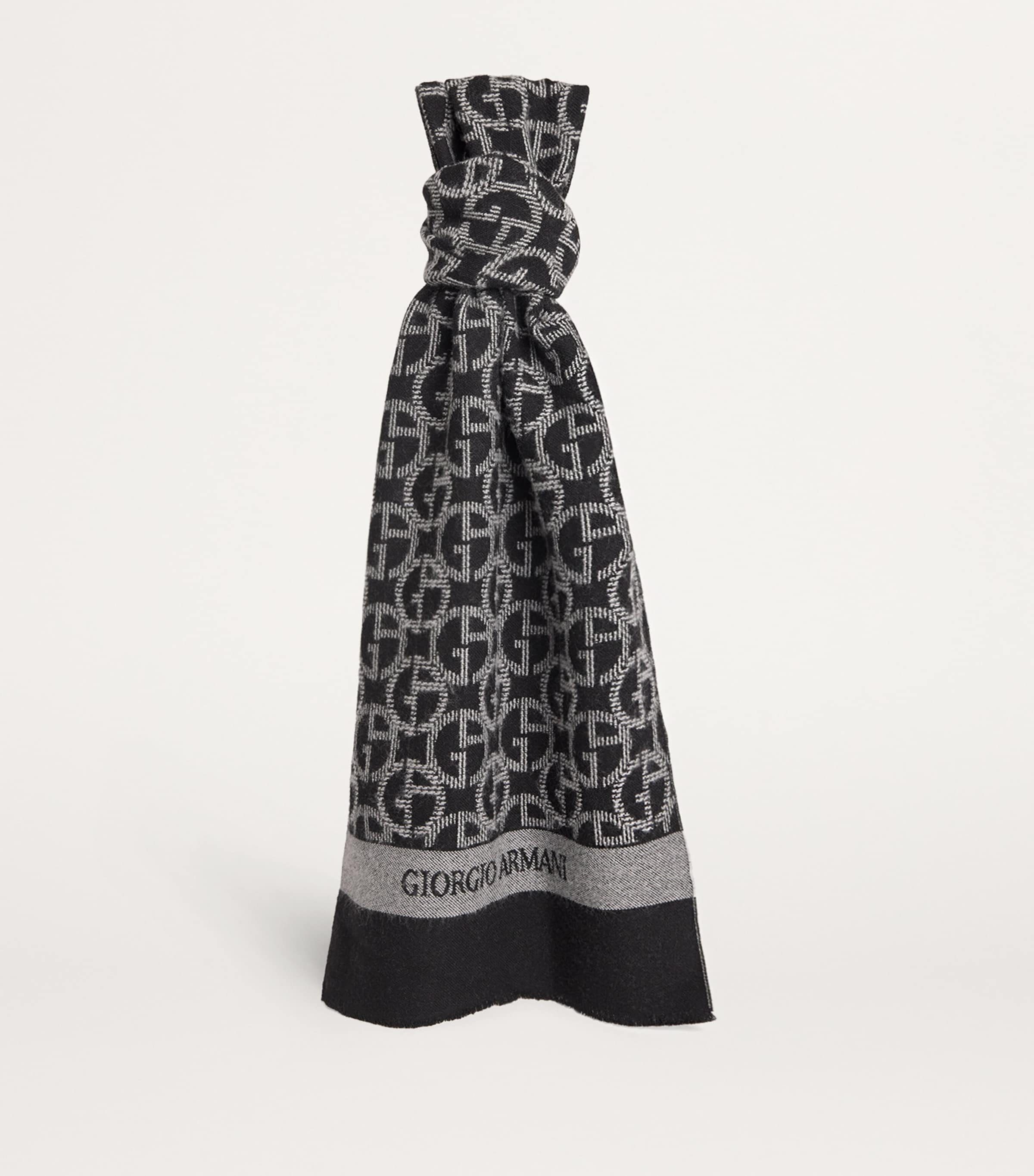 Giorgio Armani Wool Monogram Jacquard Scarf | Harrods UK