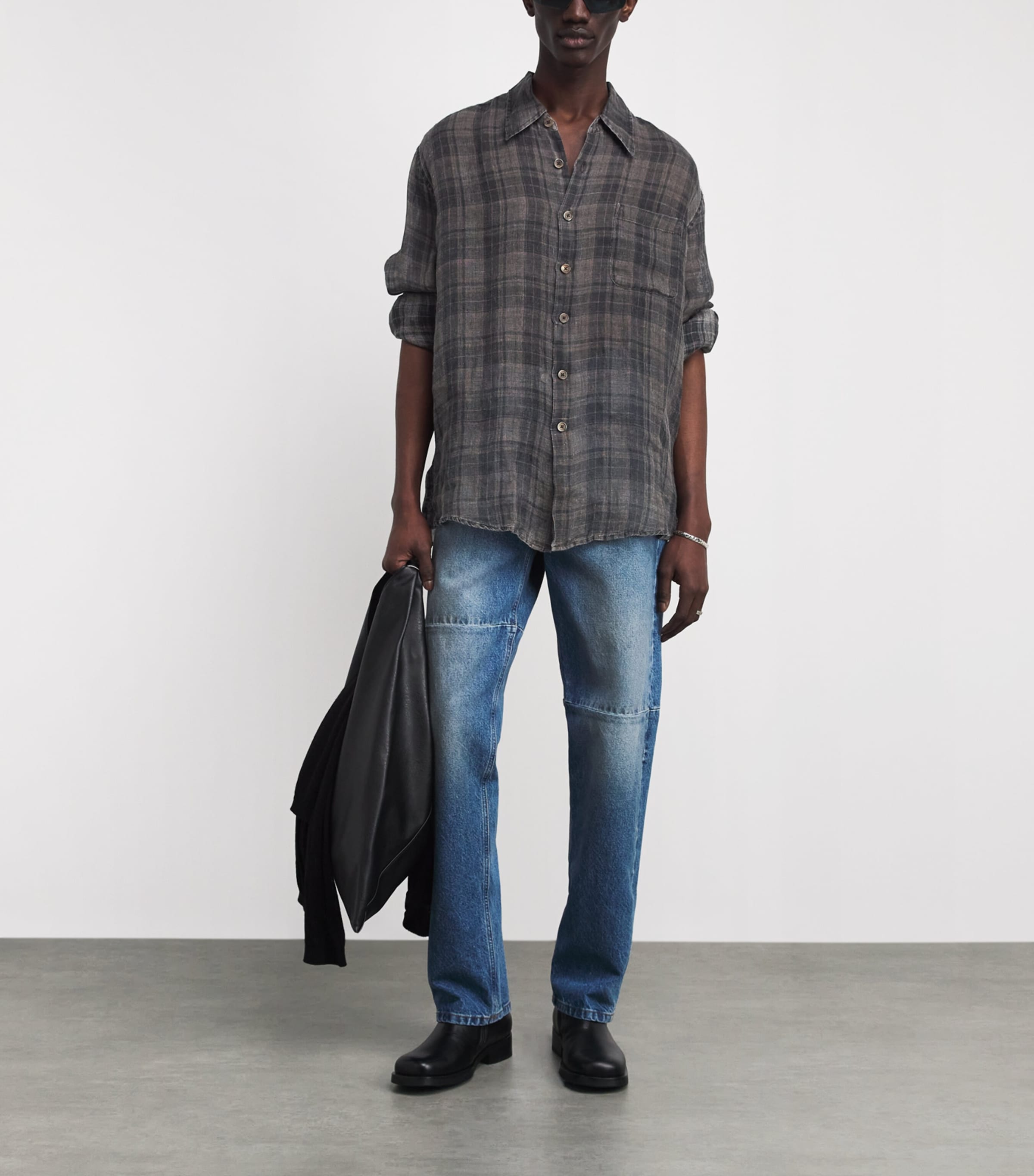 Our Legacy Mens Cotton-Blend Check Above Shirt Penumbra Shercoat Image 2