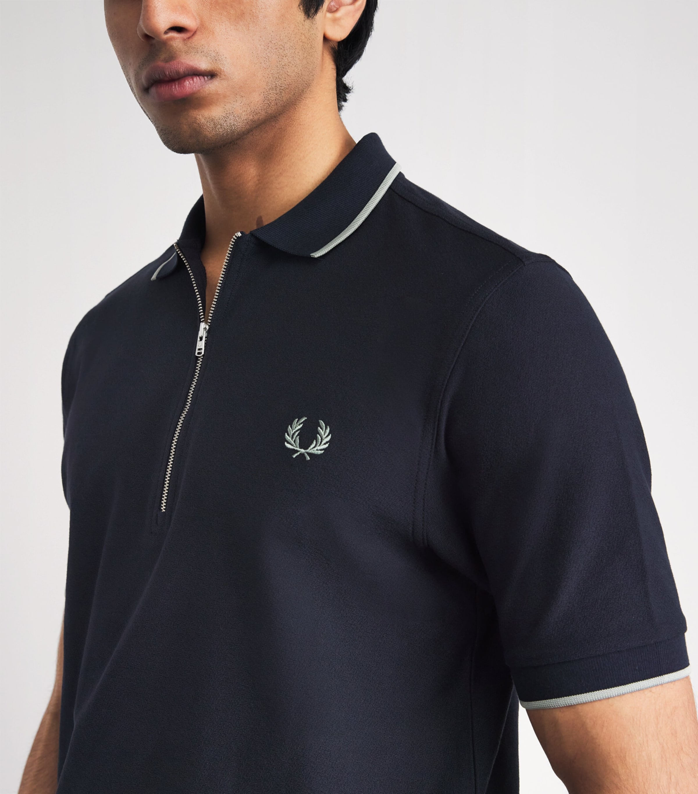 Fred Perry Mens Cotton Crepe Piqué Polo Shirt Navy Image 3