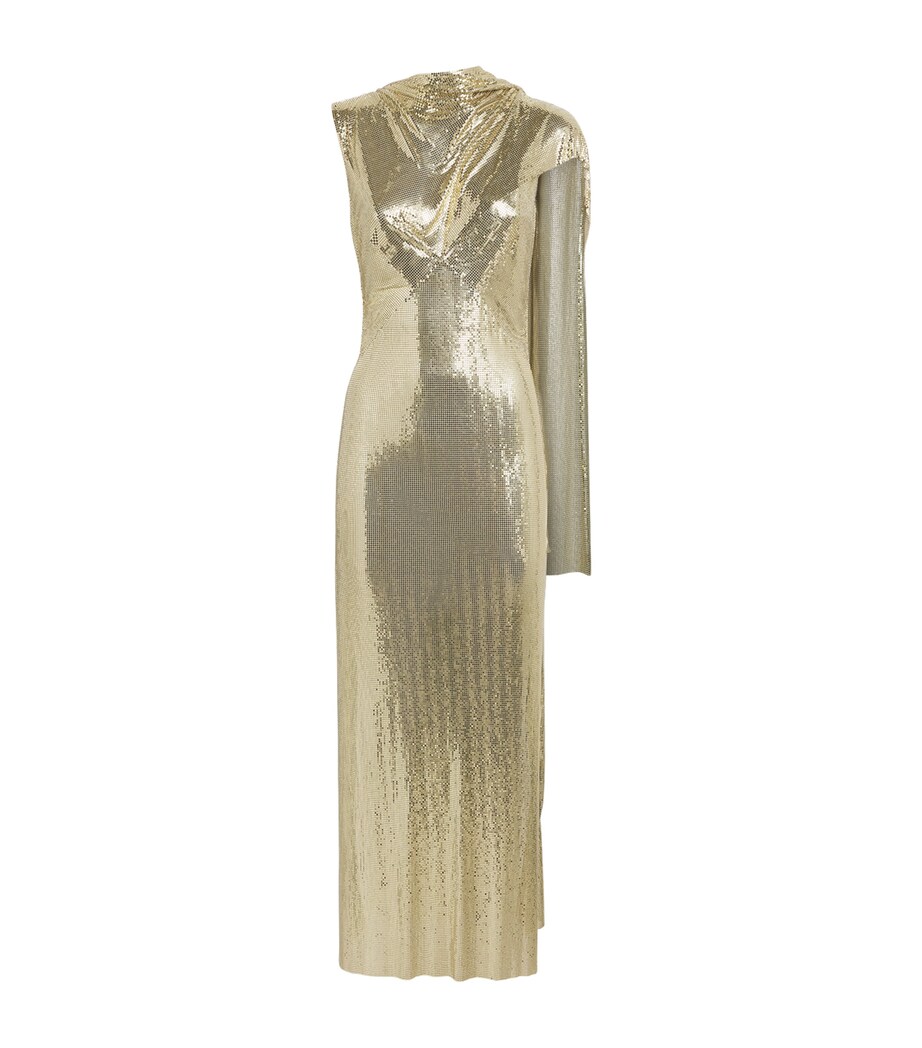 Rabanne Womens Chainmail Cape-Detail Gown Light Gold Image 1