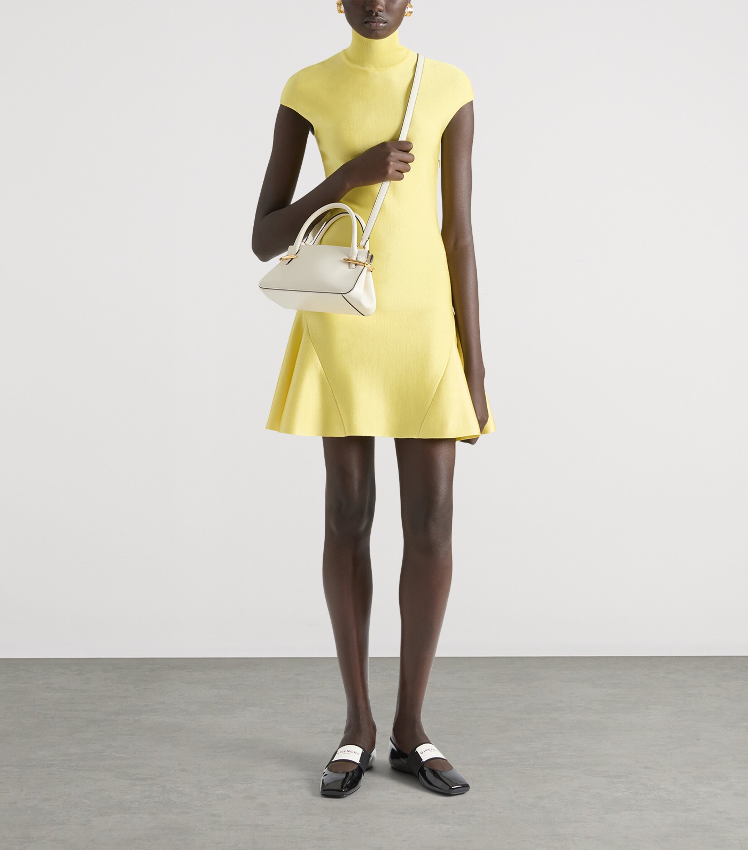 Givenchy Womens Knit Cap-Sleeve Mini Dress Acid Yellow Image 2