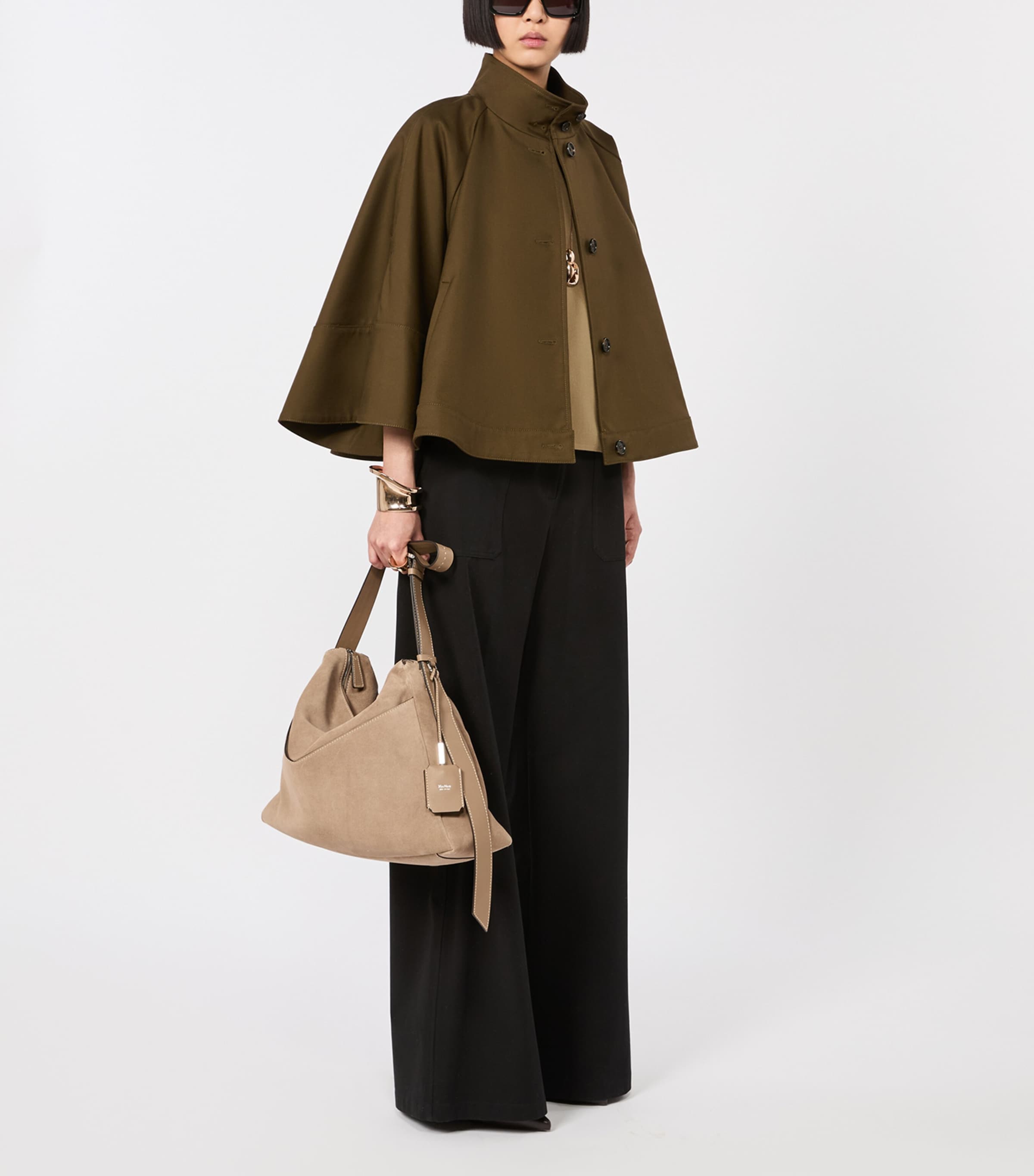 Max Mara Womens Cotton Flared Cape Coat Kaki Image 2