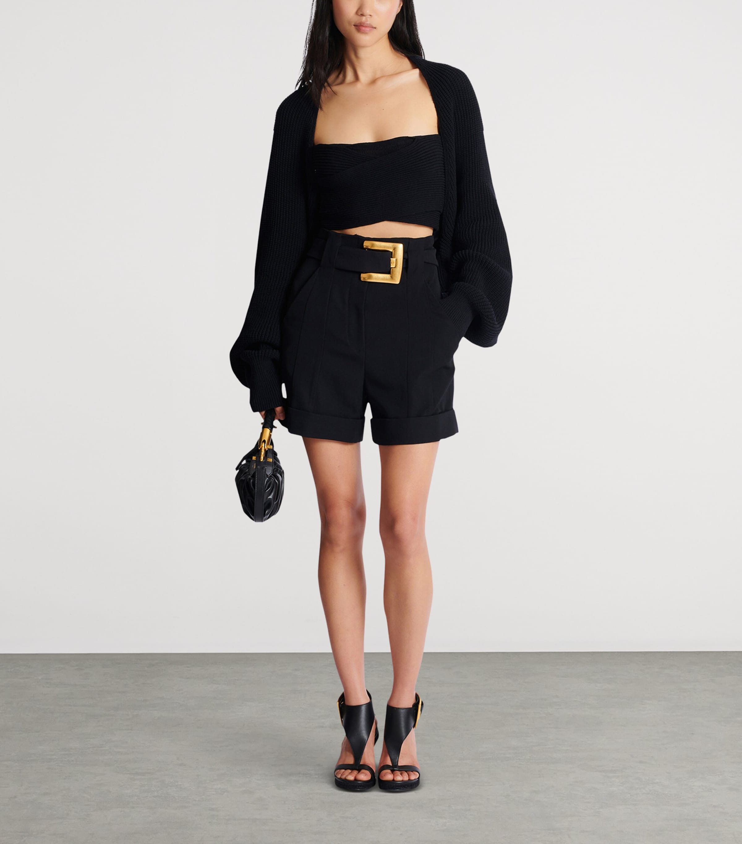 Balmain Rib-Knit Bolero Cardigan Noir Image 3