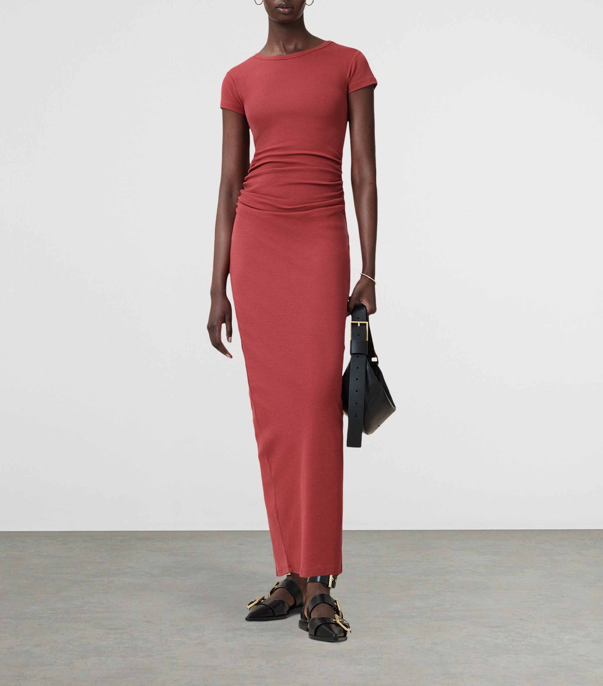 AllSaints Womens Stretch-Organic Cotton Katarina Maxi Dress Burnt Brick Red Image 7