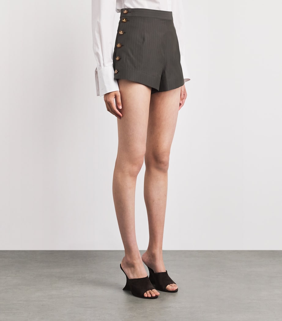 Vivienne Westwood Womens Cotton Pinstripe Elle Shorts Dark Khaki Image 4