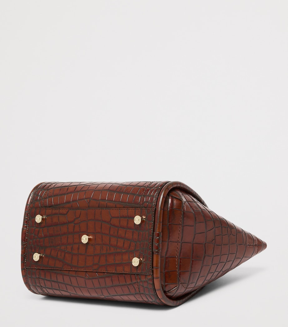 Max Mara Small Croc-Embossed Leather Marine Top-Handle Bag Brown Image 6