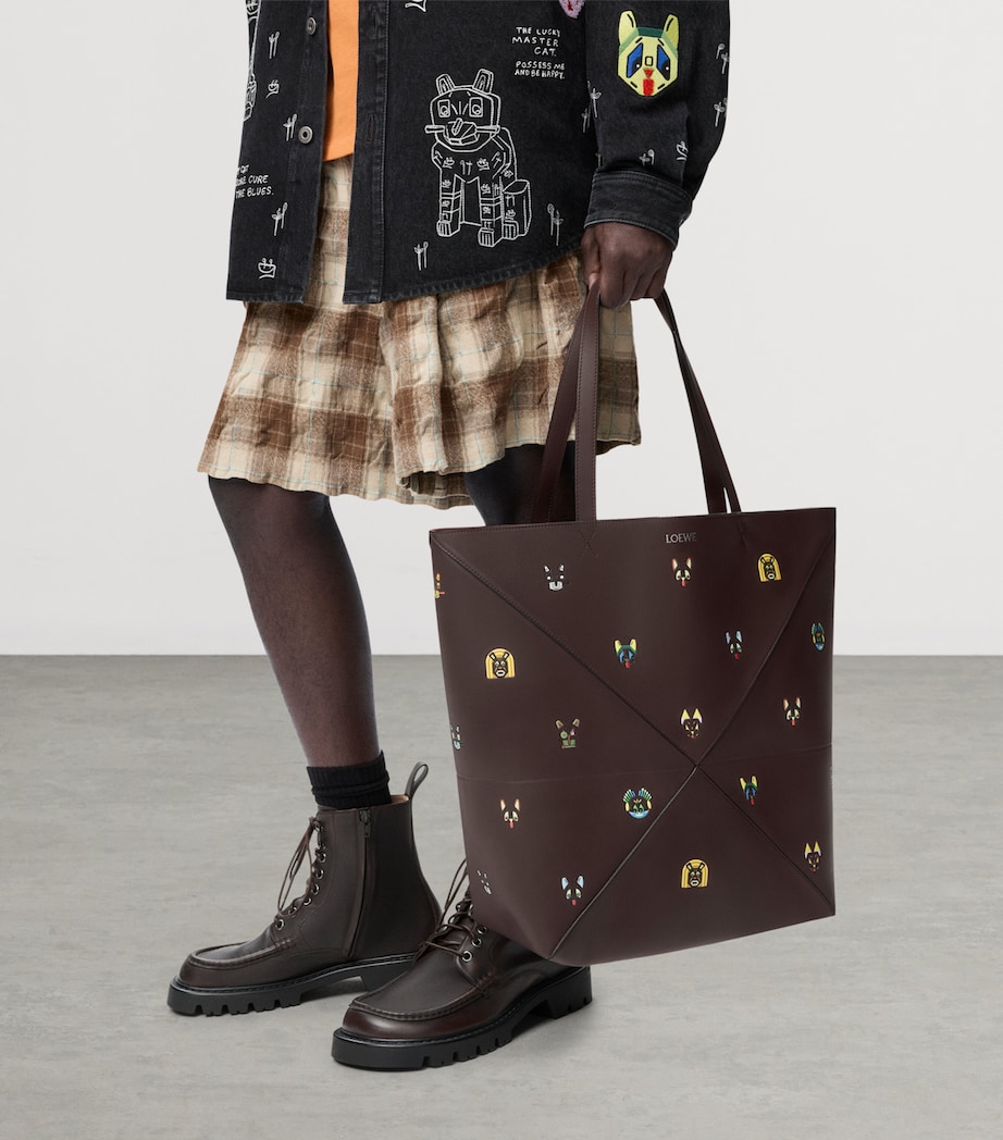 x Louis Wain XL Calfskin Puzzle Fold Tote Bag BROWN Image 2