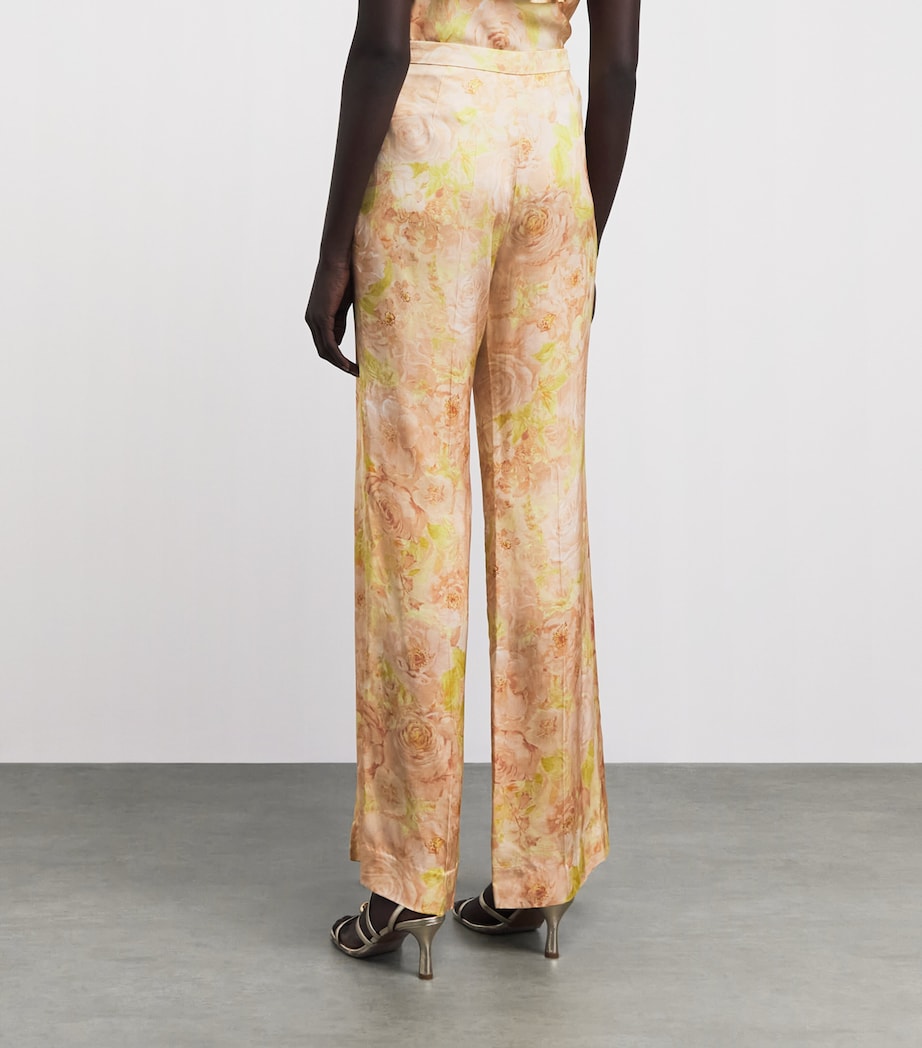 Sandro Paris Womens Satin Floral Wide-Leg Trousers Pink / Green Image 5