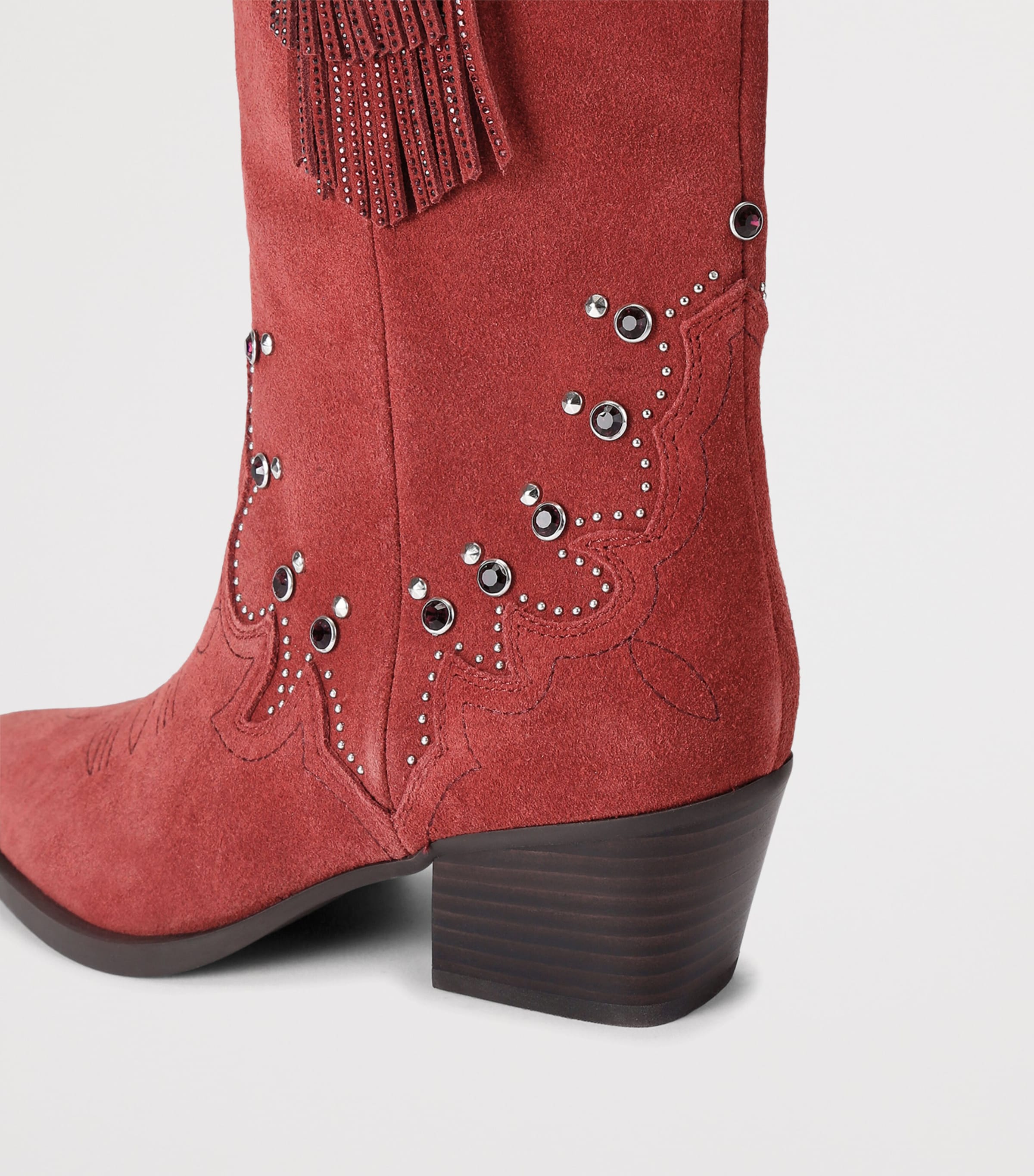 Kurt Geiger London Suede Cowboy Glasto Tassel Boots 50 Wine Image 2