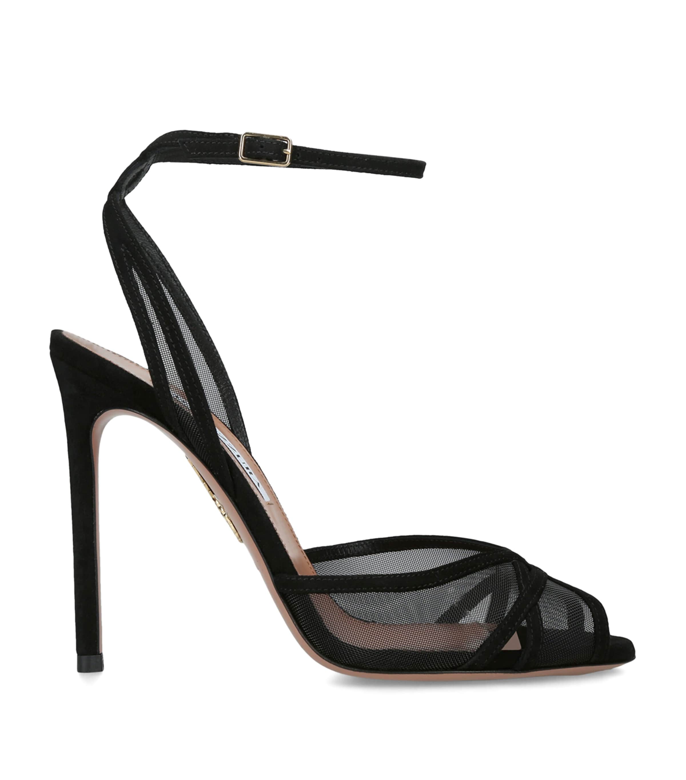 Aquazzura Suede Shear Heeled Sandals 105 Black Image 1