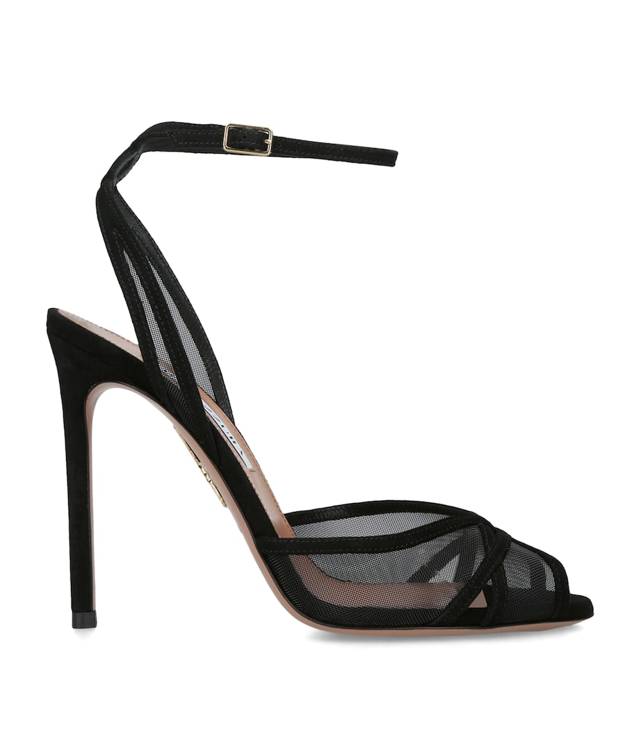 Aquazzura Suede Shear Heeled Sandals 105 Black Image 1