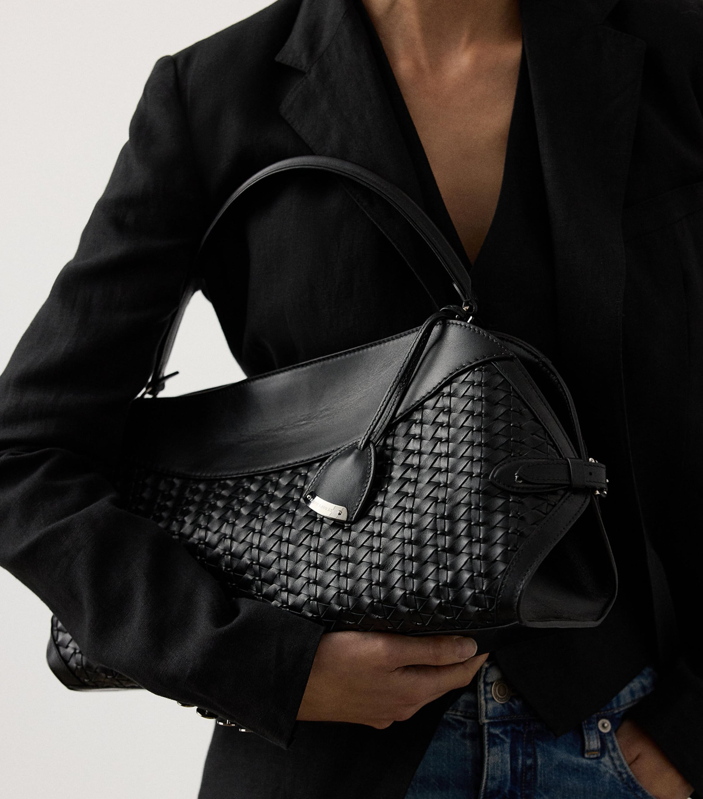 Ralph Lauren Collection Leather Braided The Ralph Shoulder Bag Black Image 5