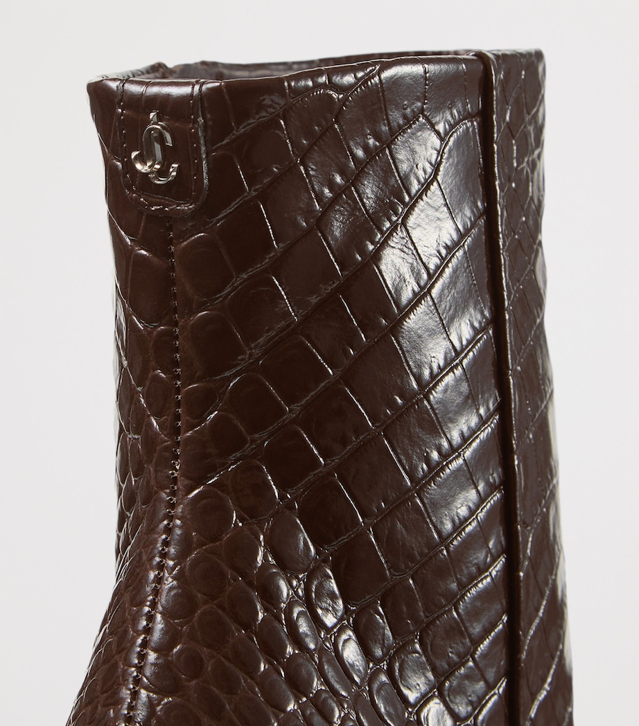Frankie 85 Croc-Embossed Leather Ankle Boots CHOCOLATE Image 3