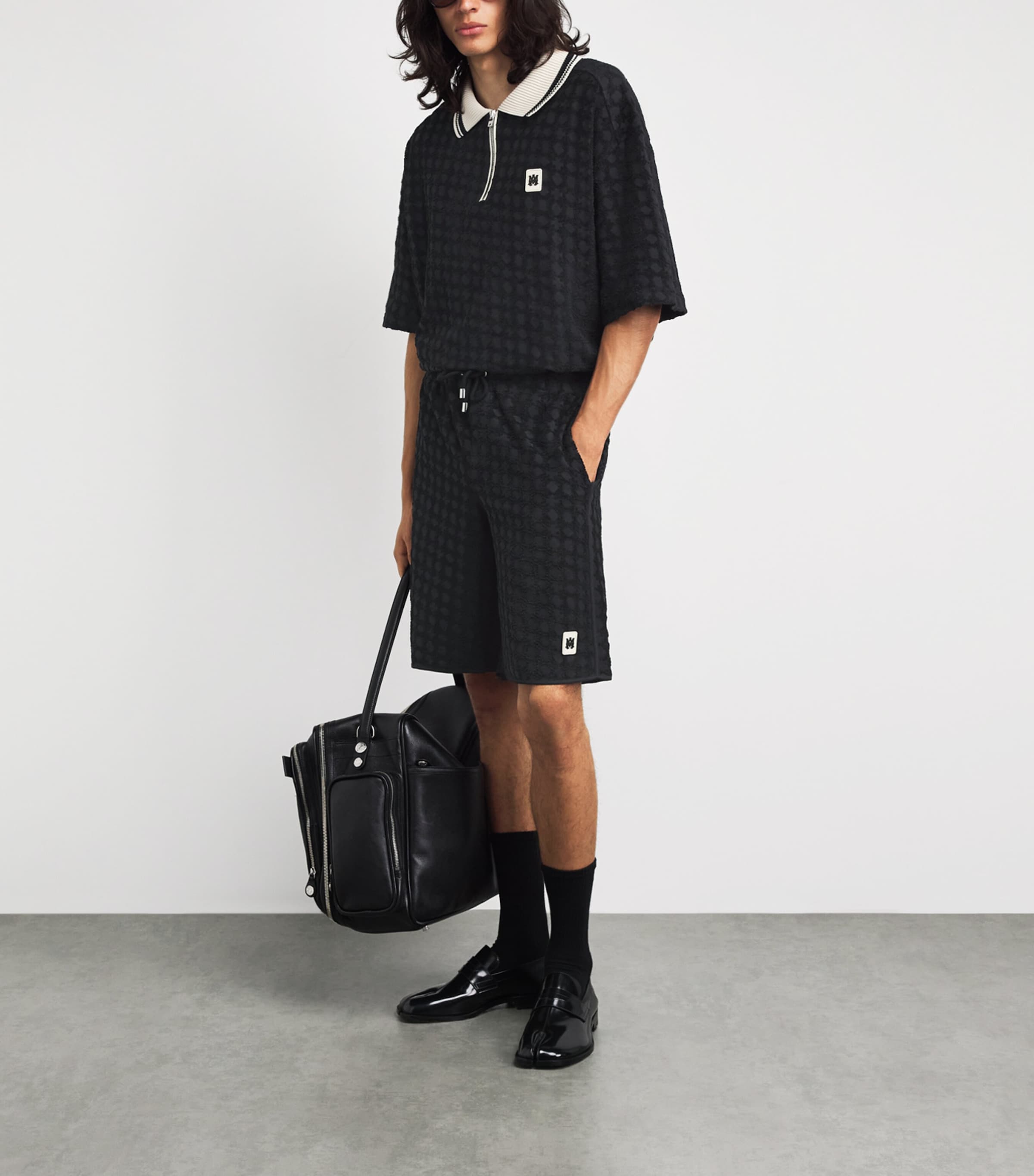 AMIRI Mens MA Quad Zip-Up Polo Shirt Black Image 2