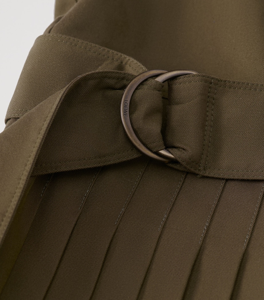 LOEWE Womens Belted Pleated Mini Dress Khaki Green Image 5